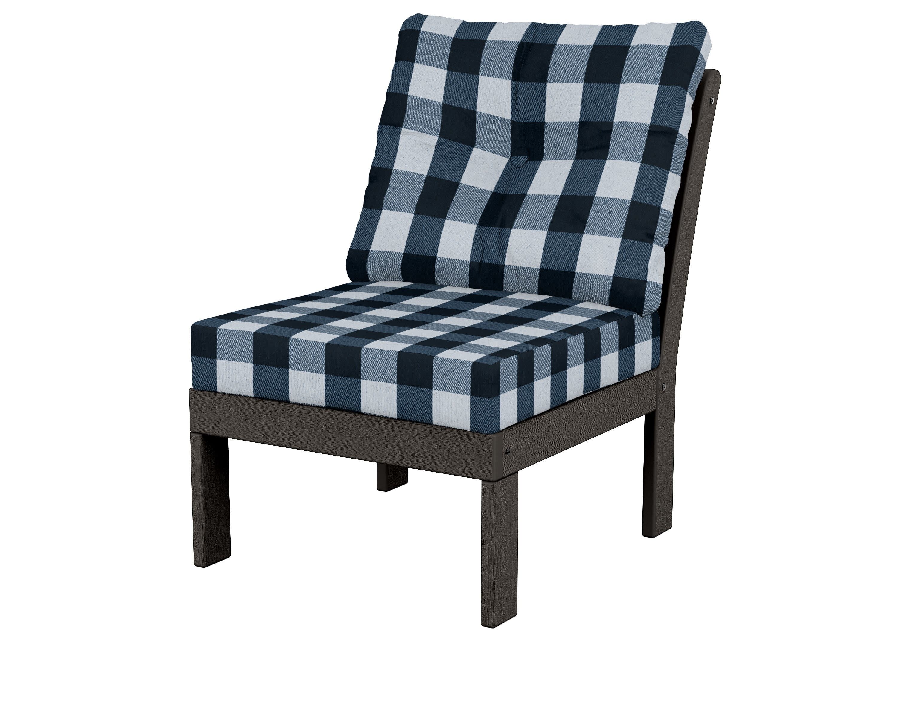 Vineyard Modular Armless Chair in Vintage Coffee / Buffalo Plaid Marine Indigo