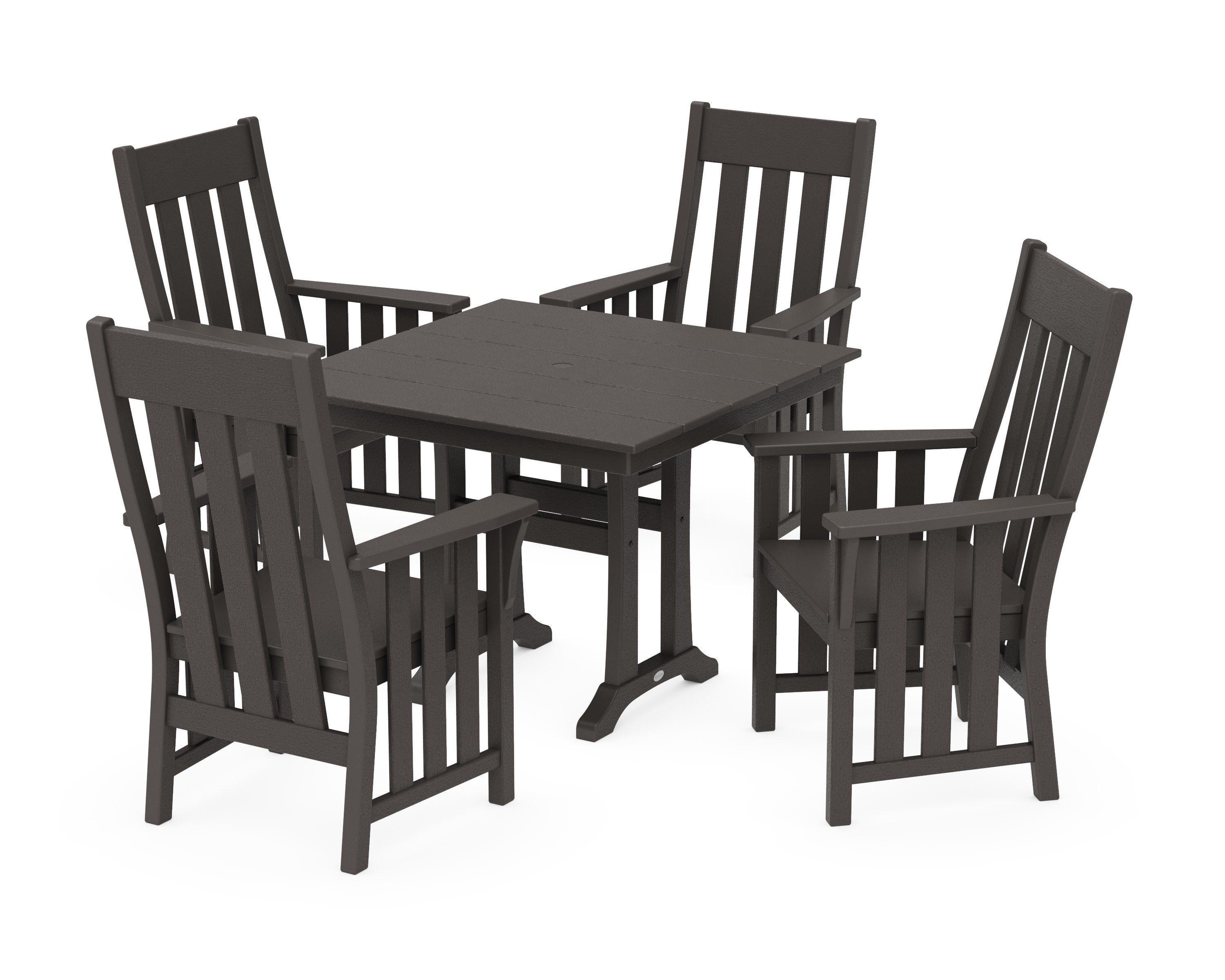 Acadia 5-Piece Farmhouse Dining Set with Trestle Legs in Vintage Coffee