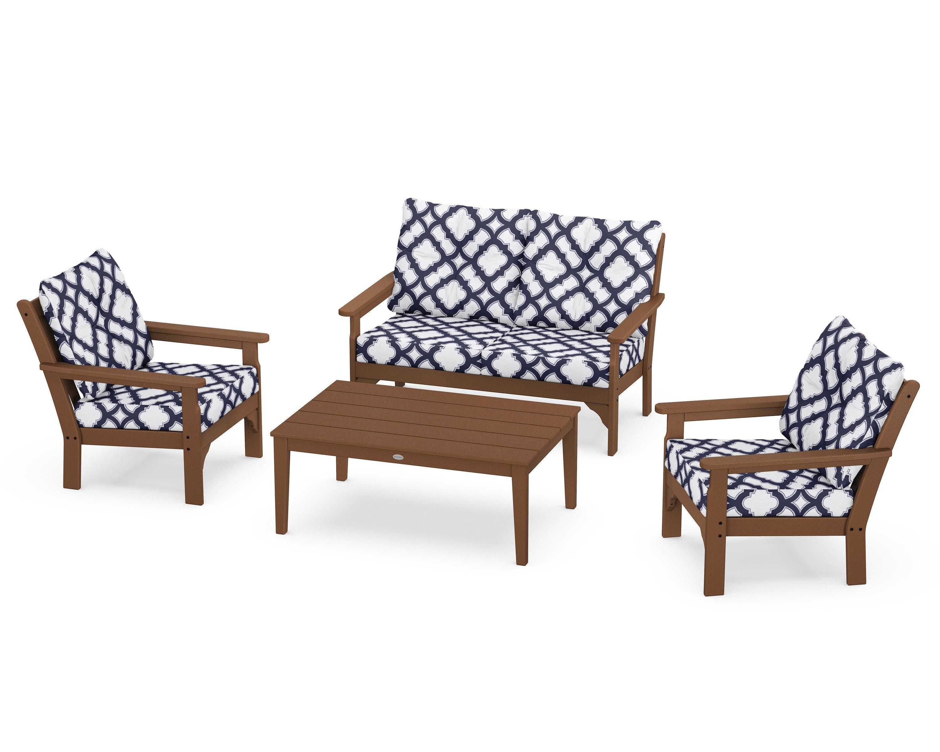 Vineyard 4-Piece Deep Seating Set in Teak / Trellis Navy