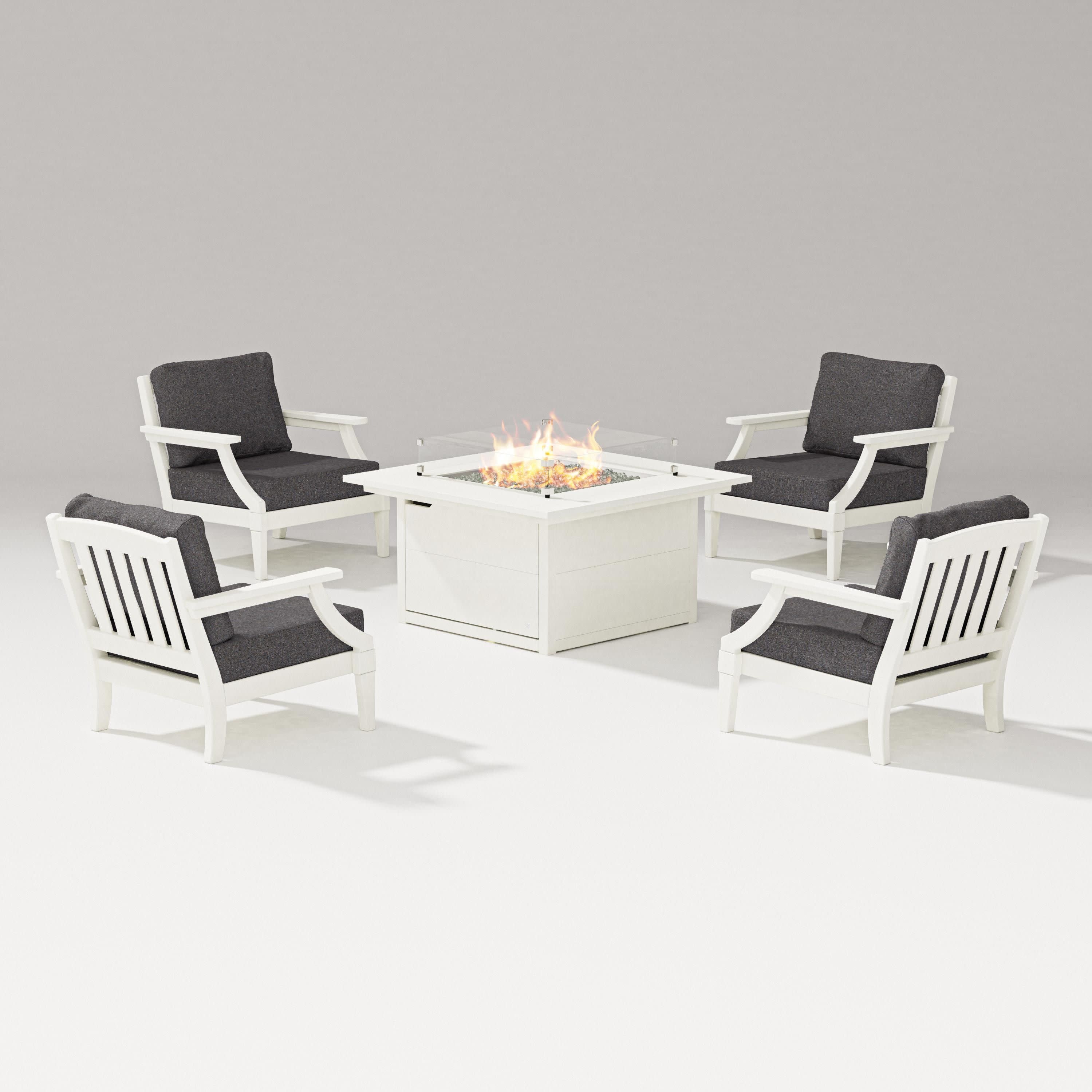 Estate 5-Piece Lounge Fire Table Set in Vintage White / Ash Charcoal
