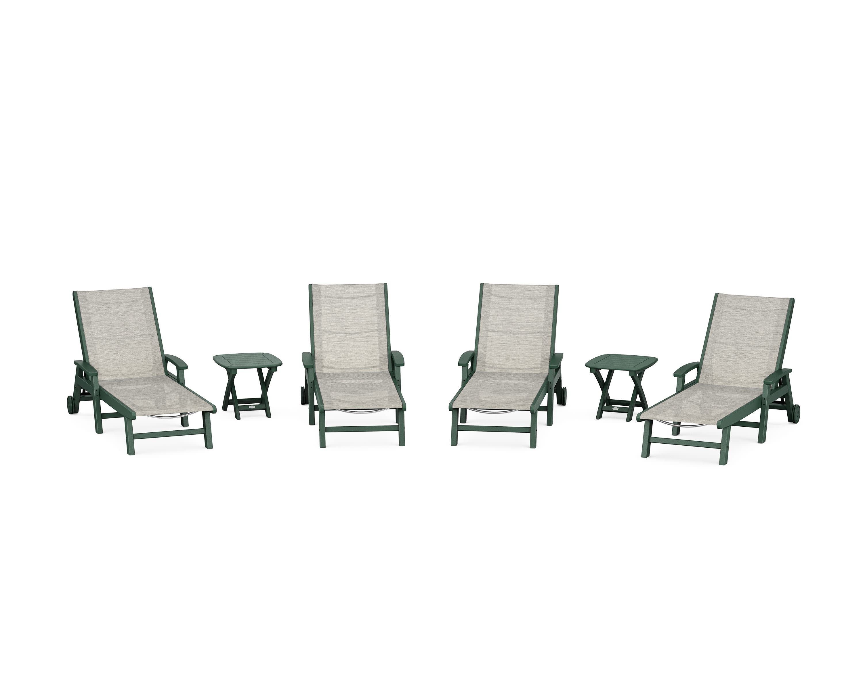 Coastal Chaise 6-Piece Set with Wheels in Green / Birch Sling