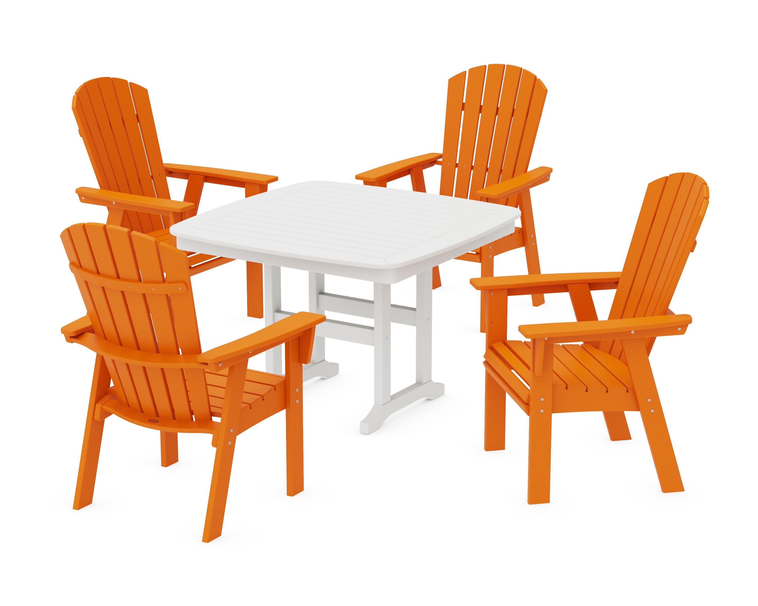 Nautical Curveback Adirondack 5-Piece Dining Set in Tangerine / White