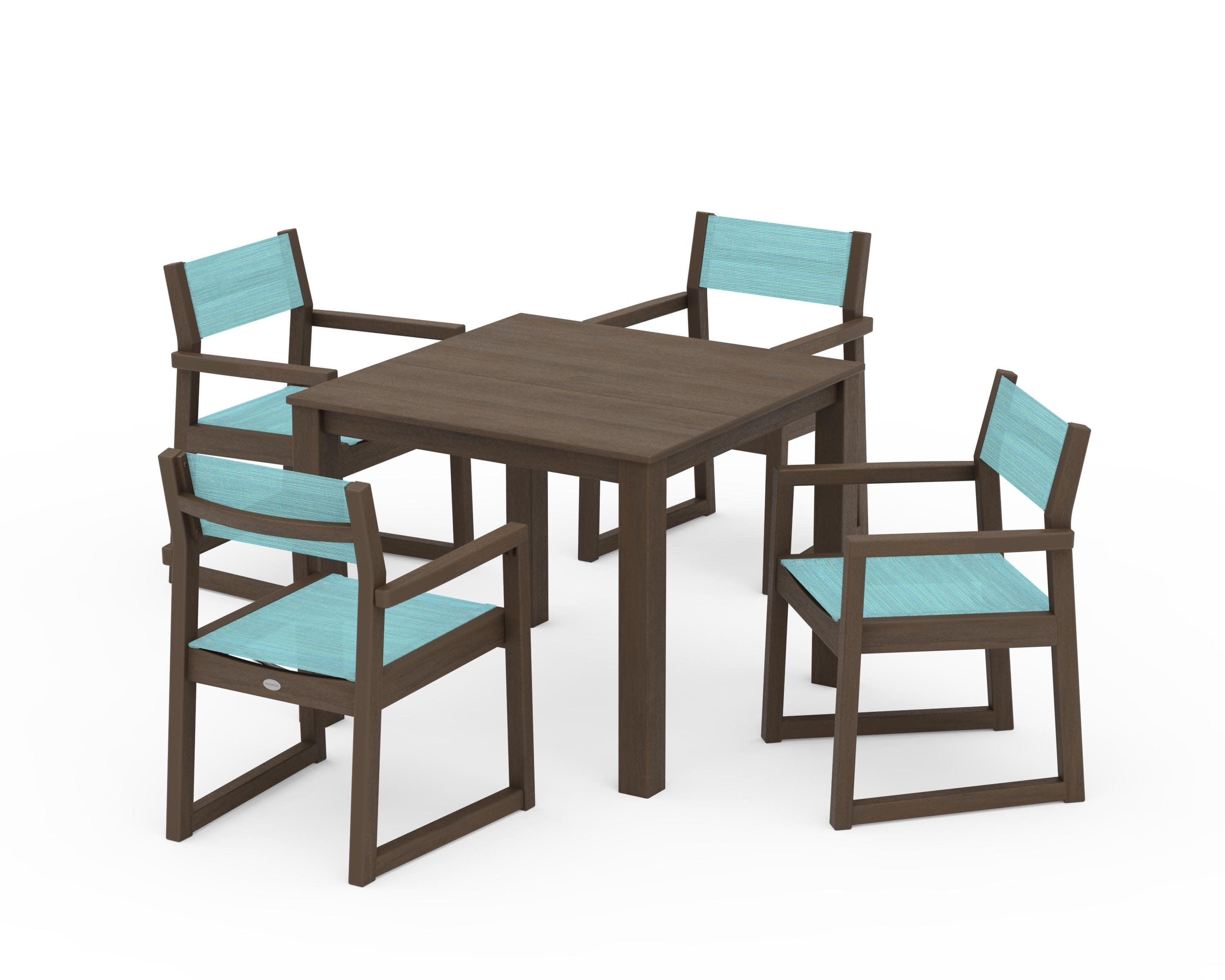EDGE Sling Arm Chair 5-Piece Parsons Dining Set in Kona / Dupioni Aquamarine Sling