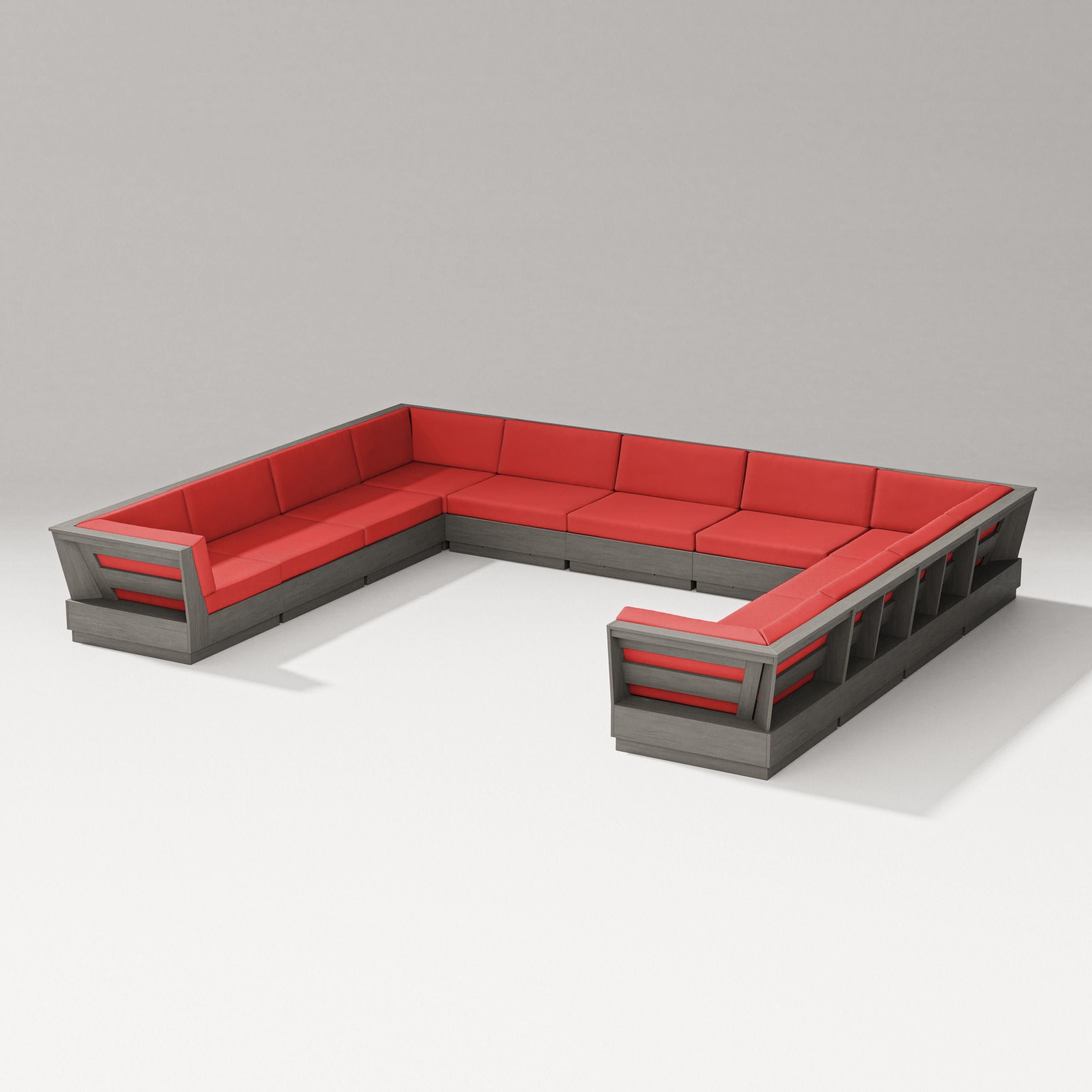 Elevate Large U-Shaped Sectional in Driftwood / Crimson Linen