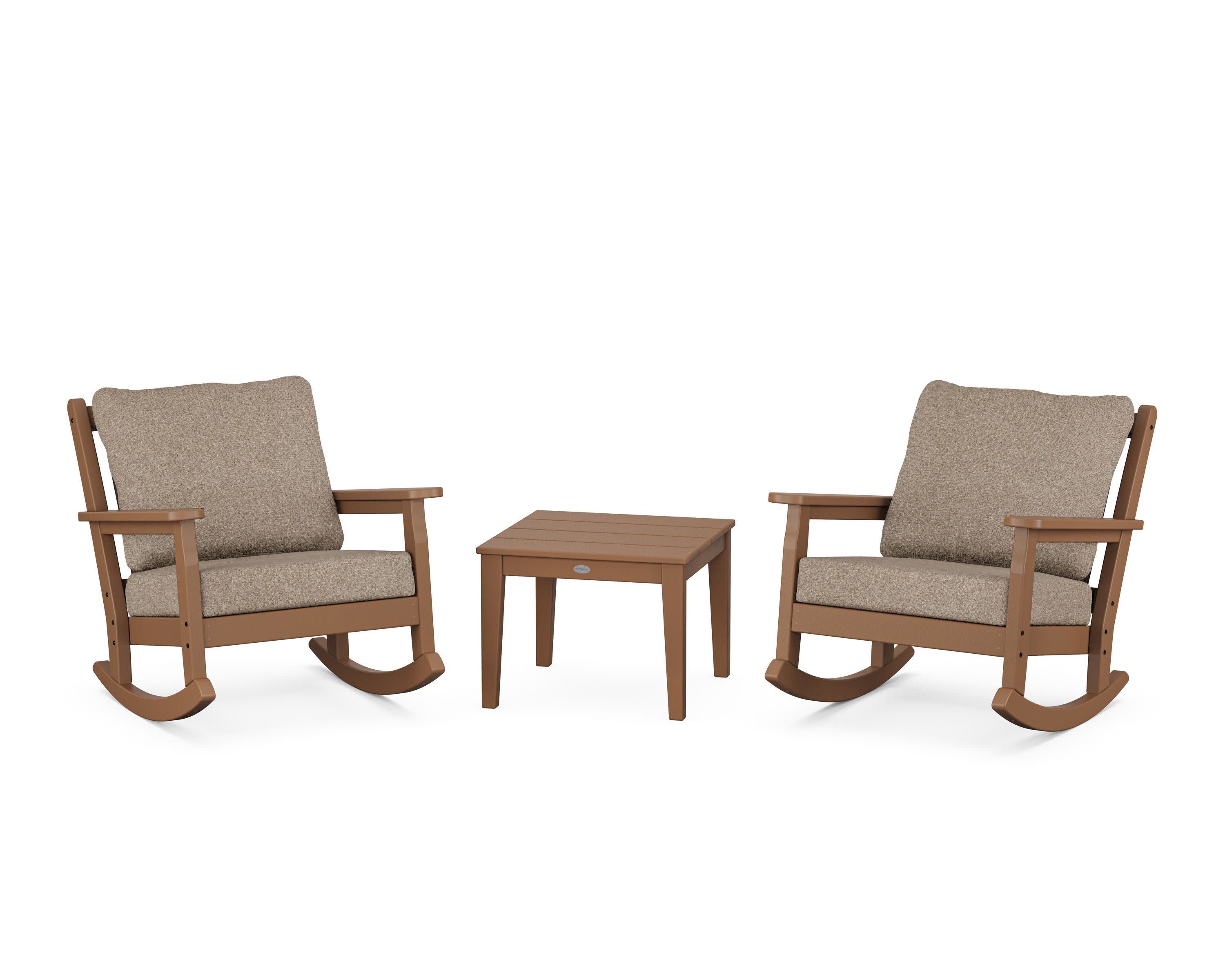 Chippendale 3-Piece Deep Seating Rocker Set in Teak / Spiced Burlap