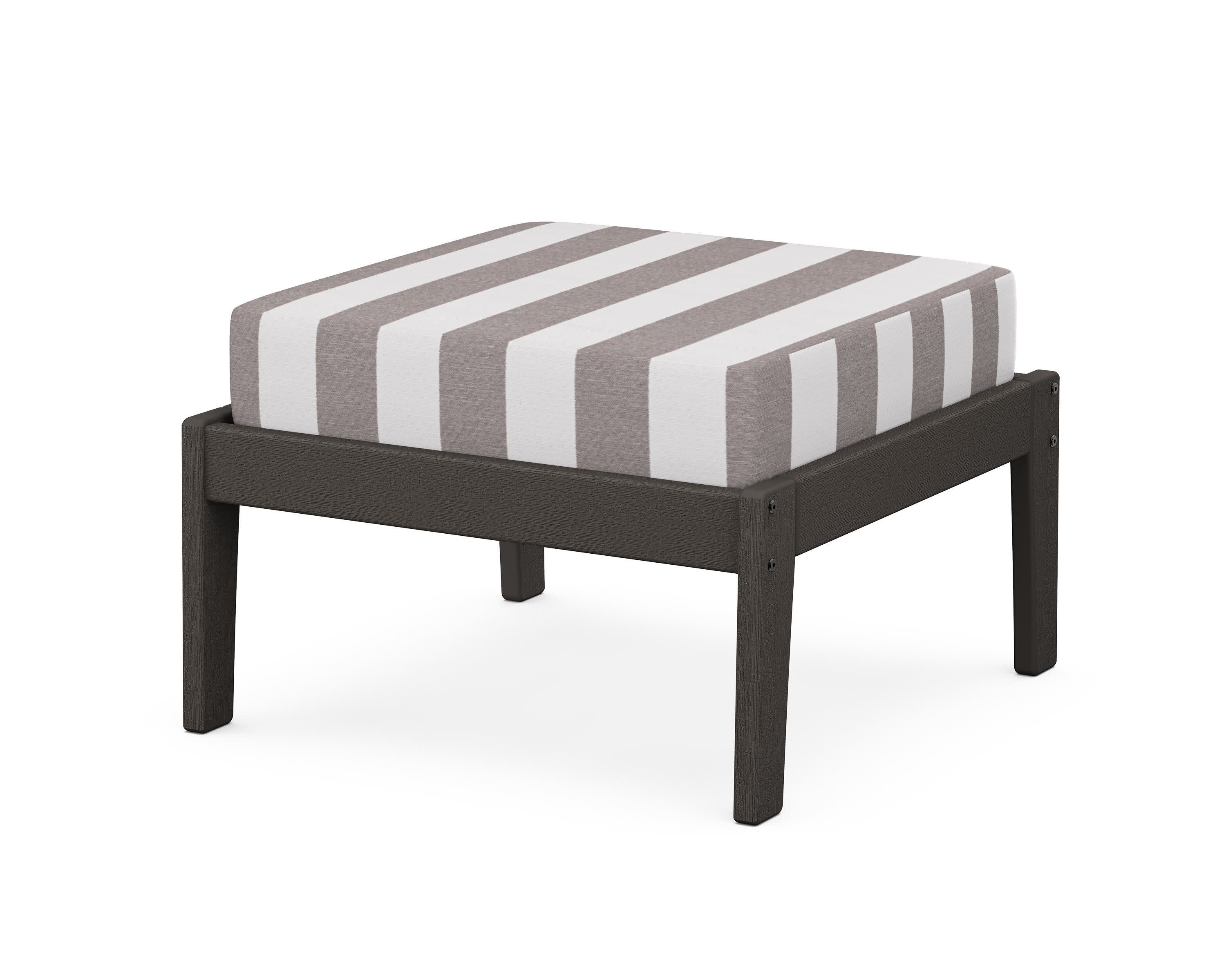 Deep Seating Ottoman in Vintage Coffee / Cabana Stripe Grey Mist