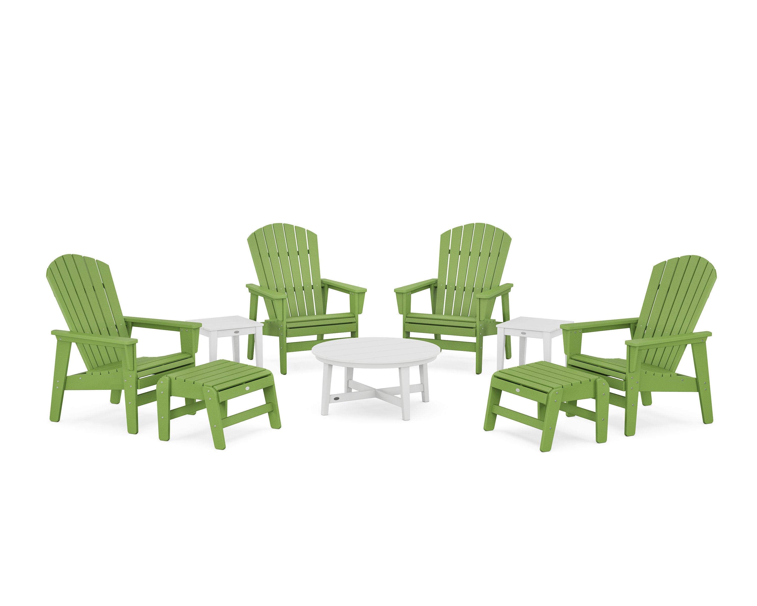 Nautical Grand Upright Adirondack 9-Piece Conversation Set in Lime / White