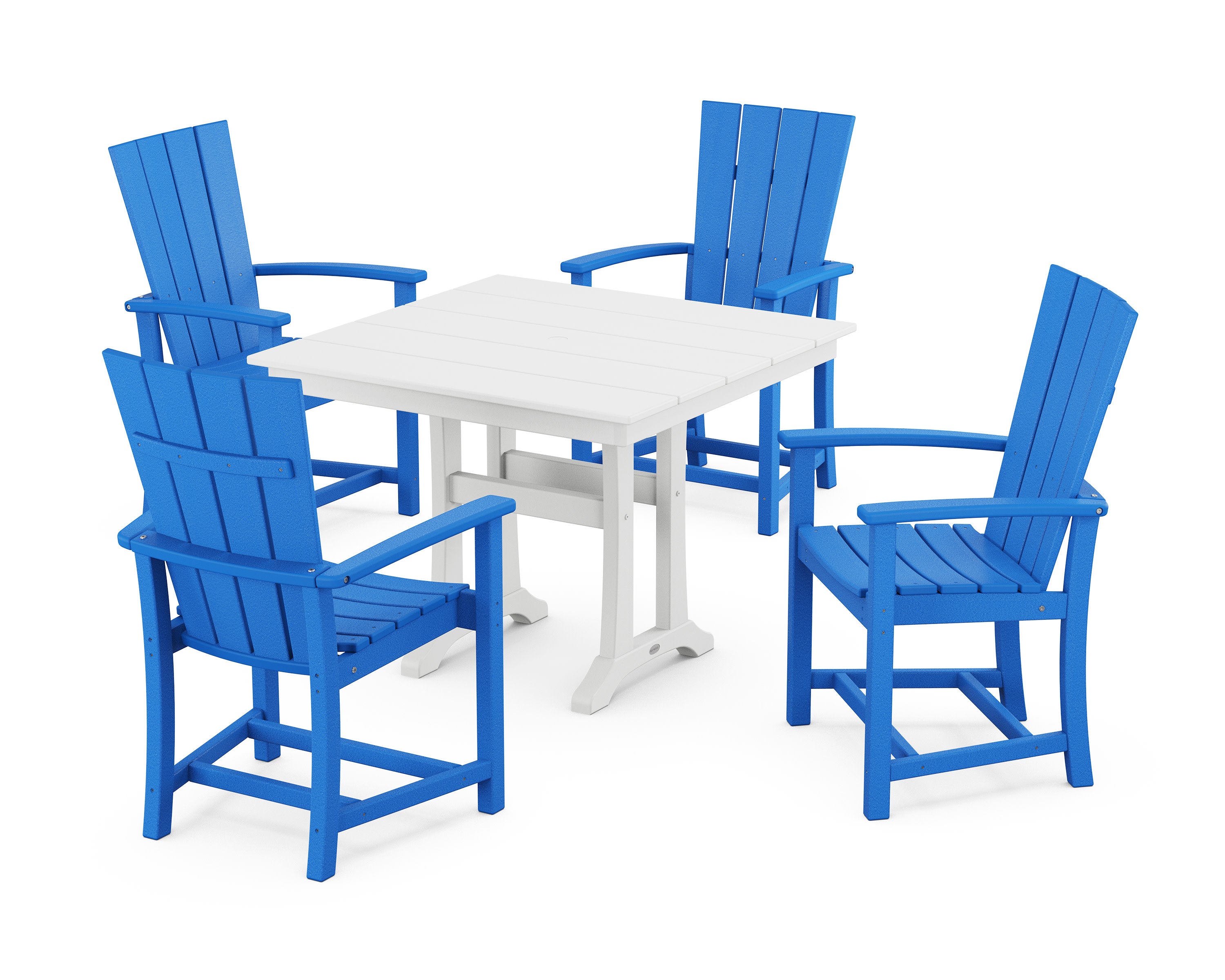 Quattro 5-Piece Farmhouse Dining Set With Trestle Legs in Pacific Blue / White