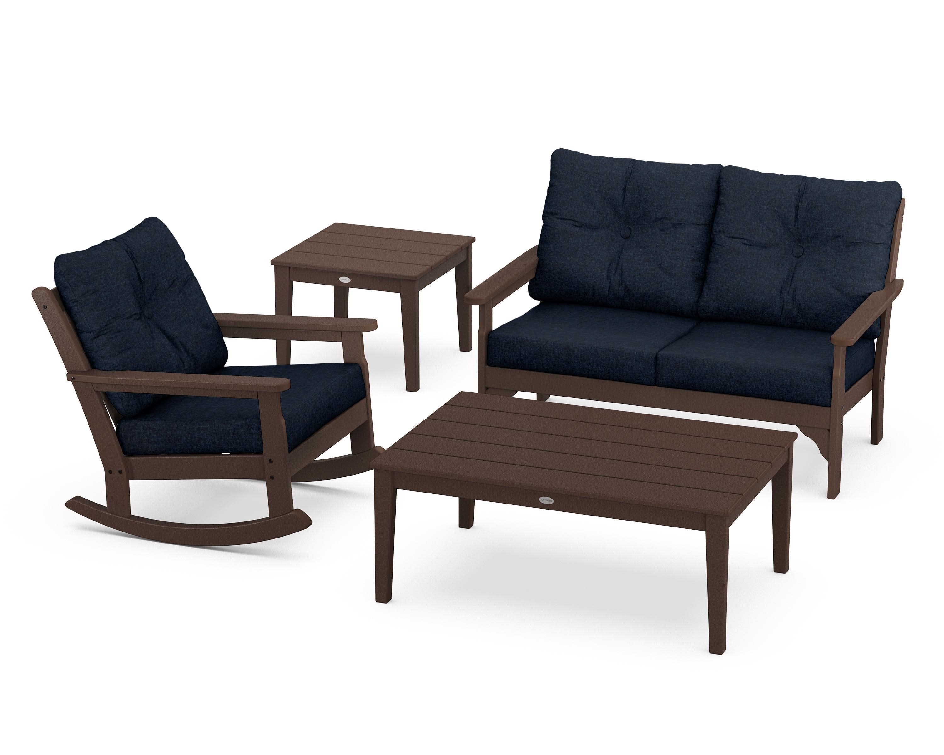 Vineyard 4-Piece Deep Seating Rocker Set in Mahogany / Marine Indigo