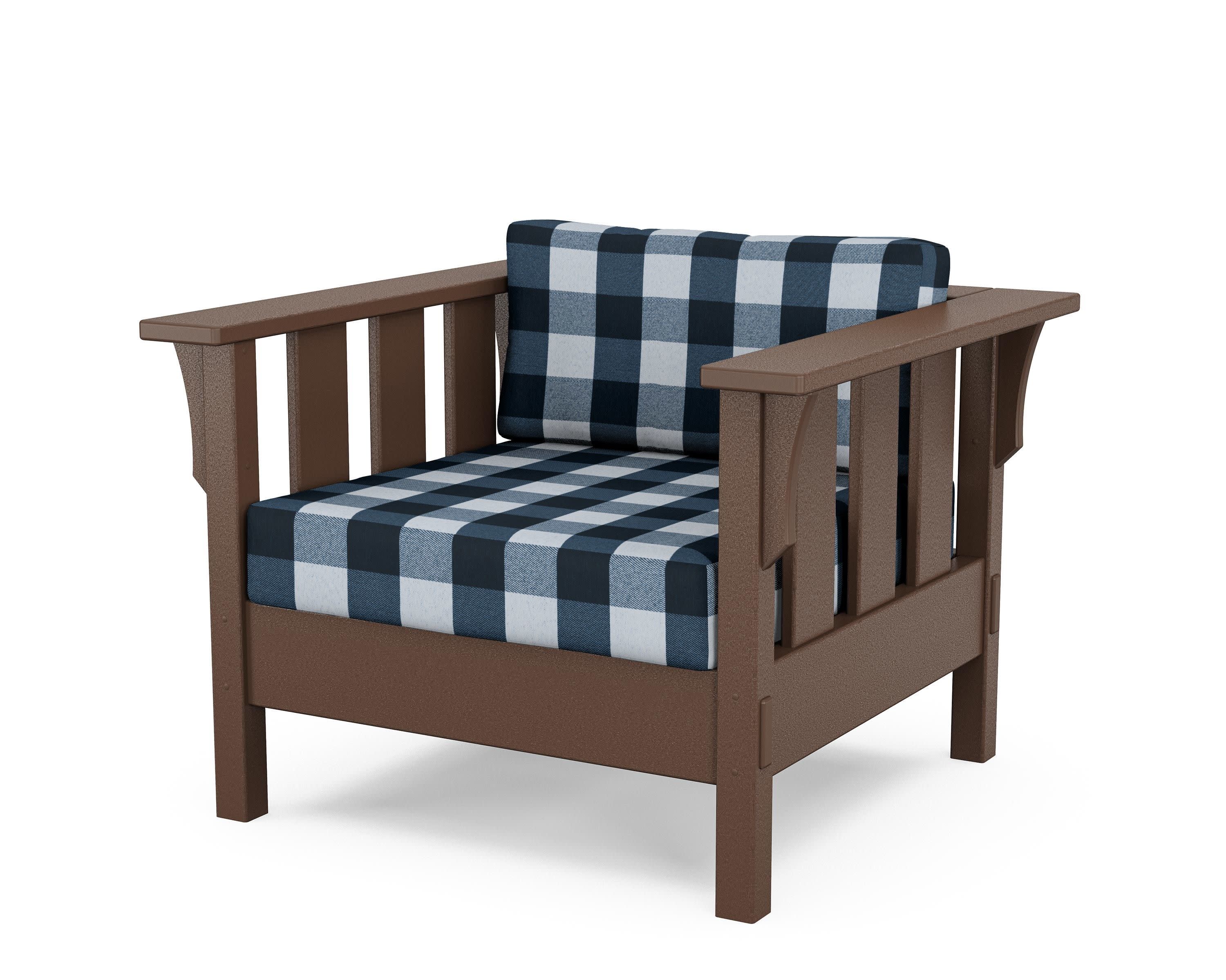 Acadia Deep Seating Chair in Mahogany / Buffalo Plaid Marine Indigo
