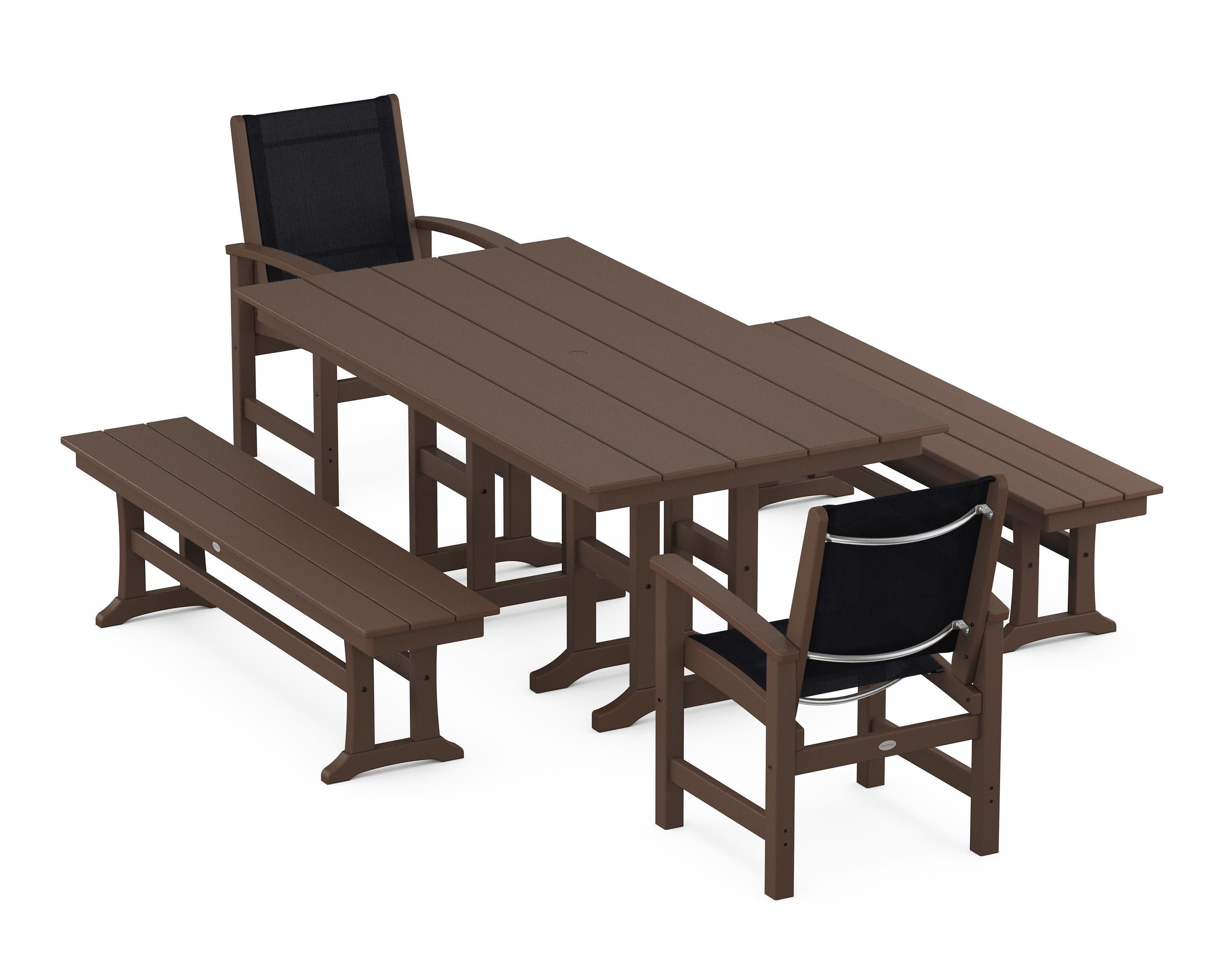 Coastal 5-Piece Farmhouse Dining Set in Mahogany / Black Sling