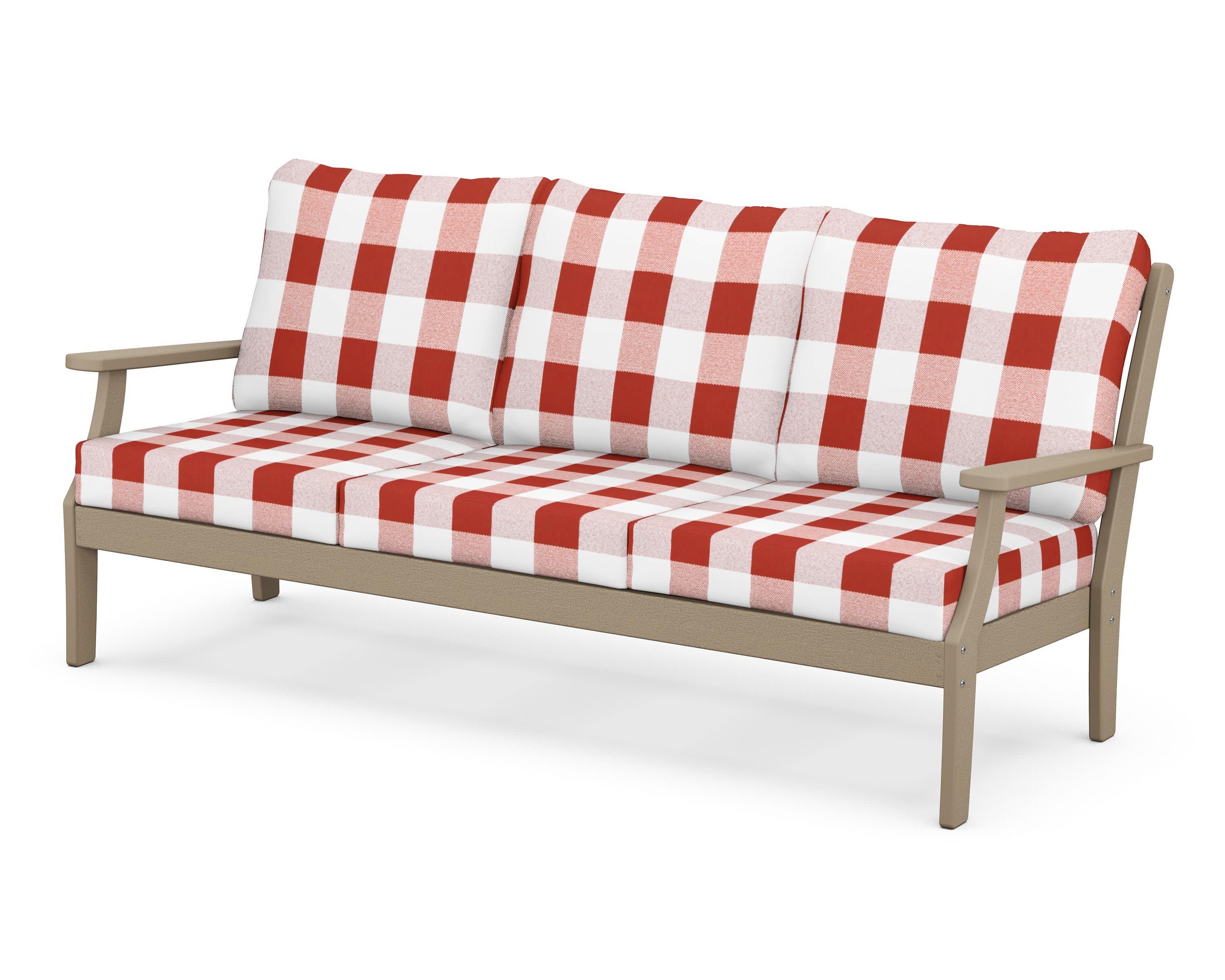 Braxton Deep Seating Sofa in Vintage Sahara / Buffalo Plaid Crimson