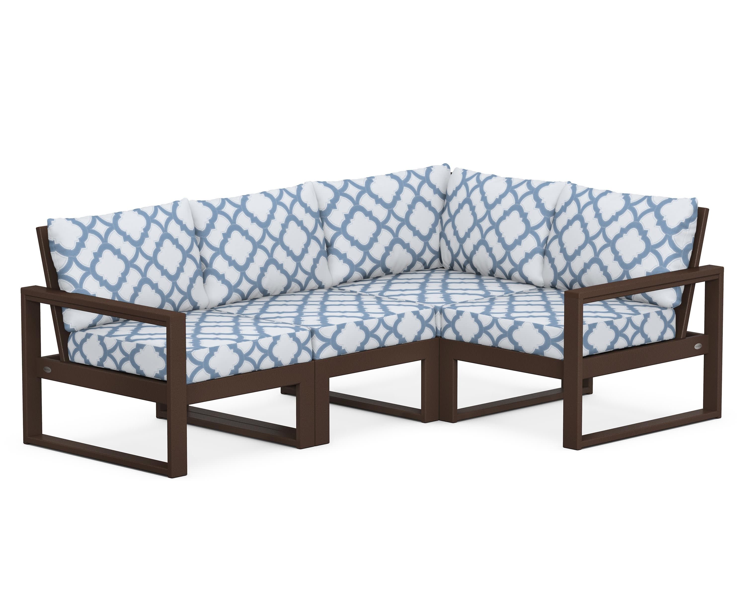 EDGE 4-Piece Modular Deep Seating Set in Mahogany / Trellis Sky Blue