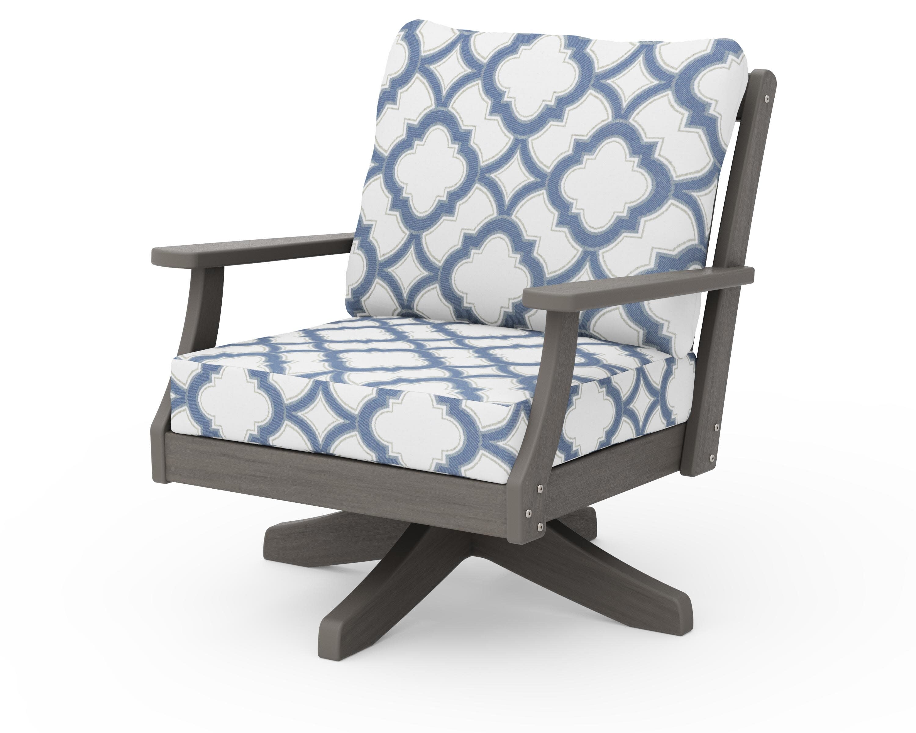 Braxton Deep Seating Swivel Chair in Driftwood / Trellis Sky Blue