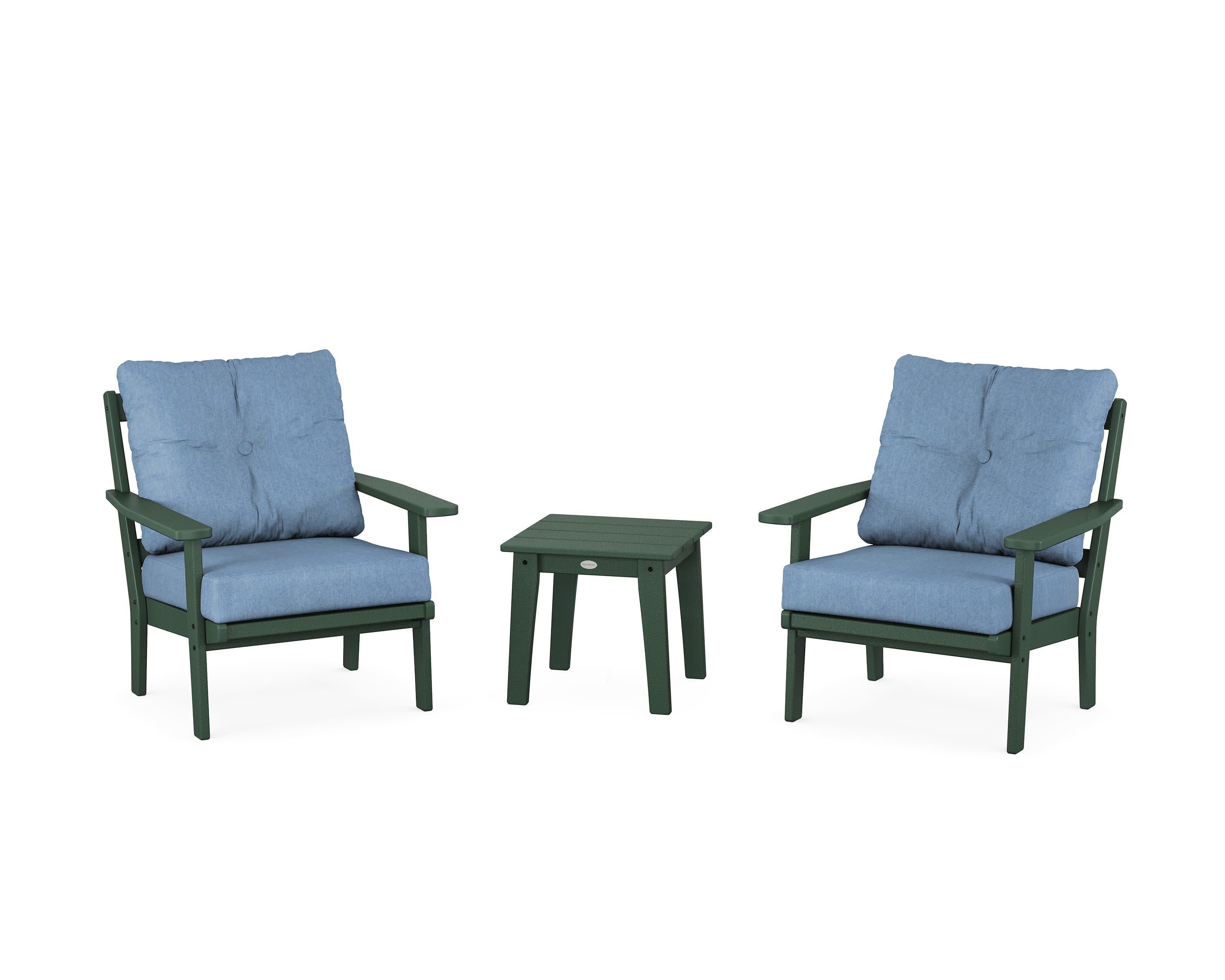 Oxford 3-Piece Deep Seating Set in Green / Sky Blue