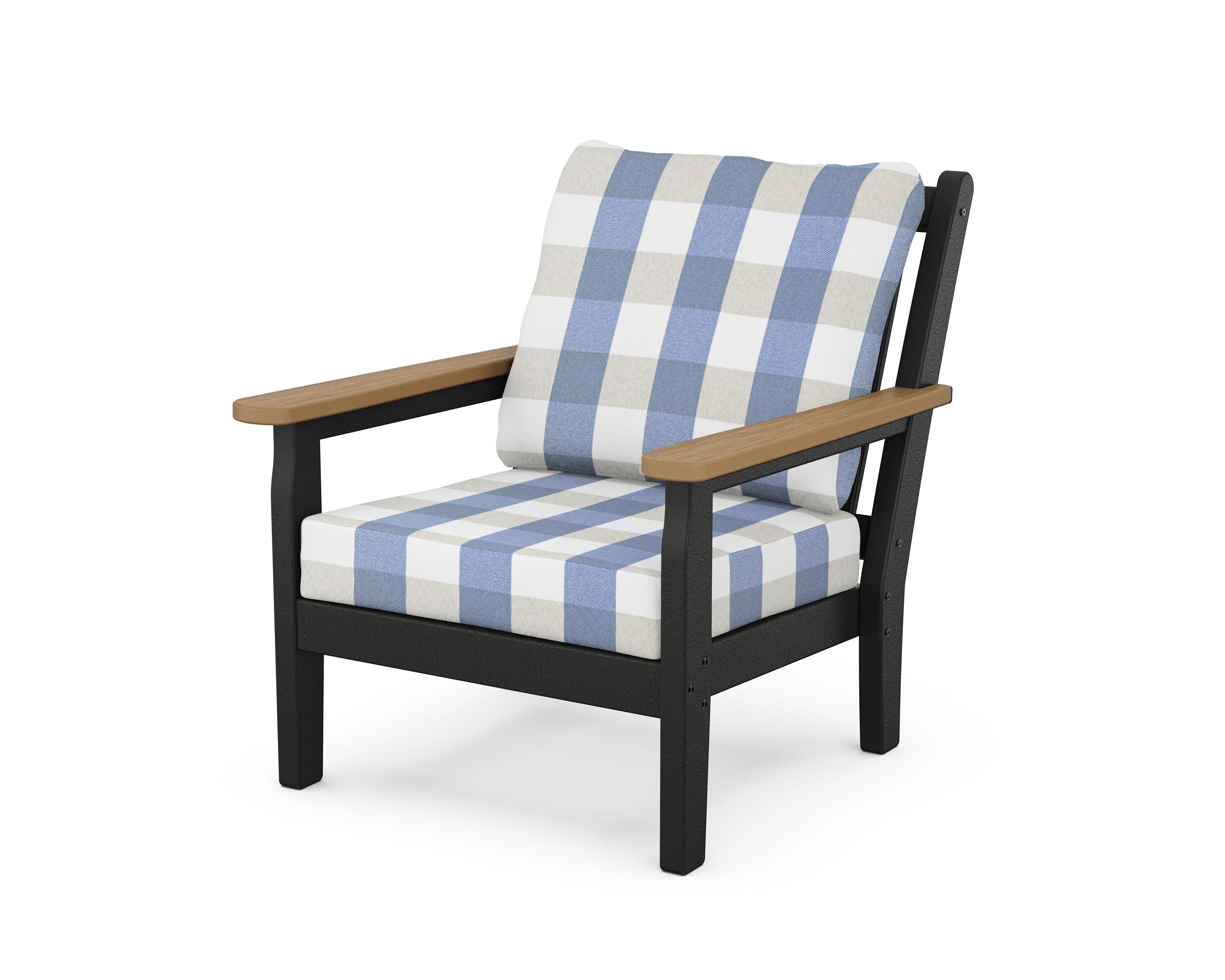 Chippendale Deep Seating Chair in Black / Natural / Buffalo Plaid Sky Blue