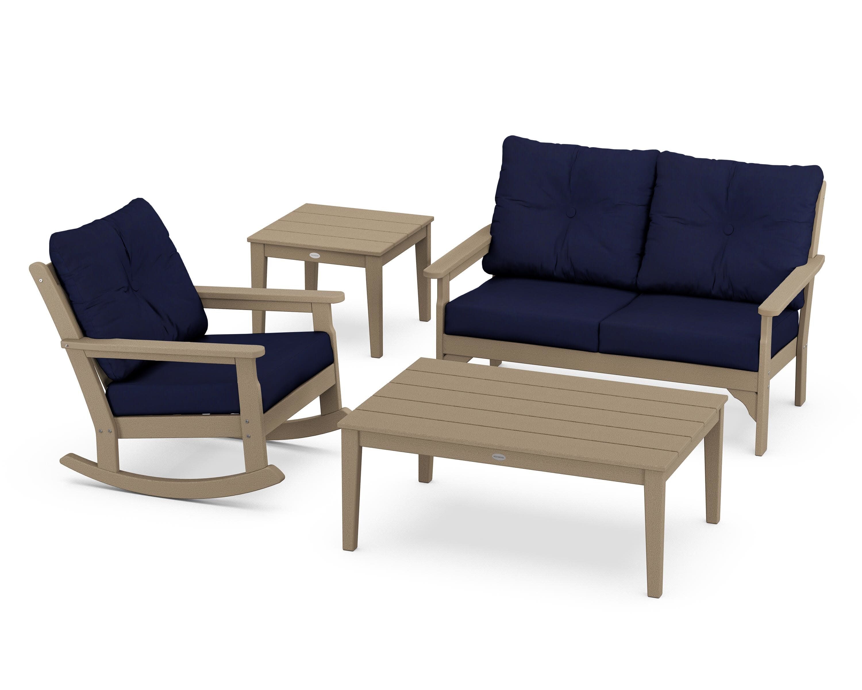 Vineyard 4-Piece Deep Seating Rocker Set in Vintage Sahara / Navy