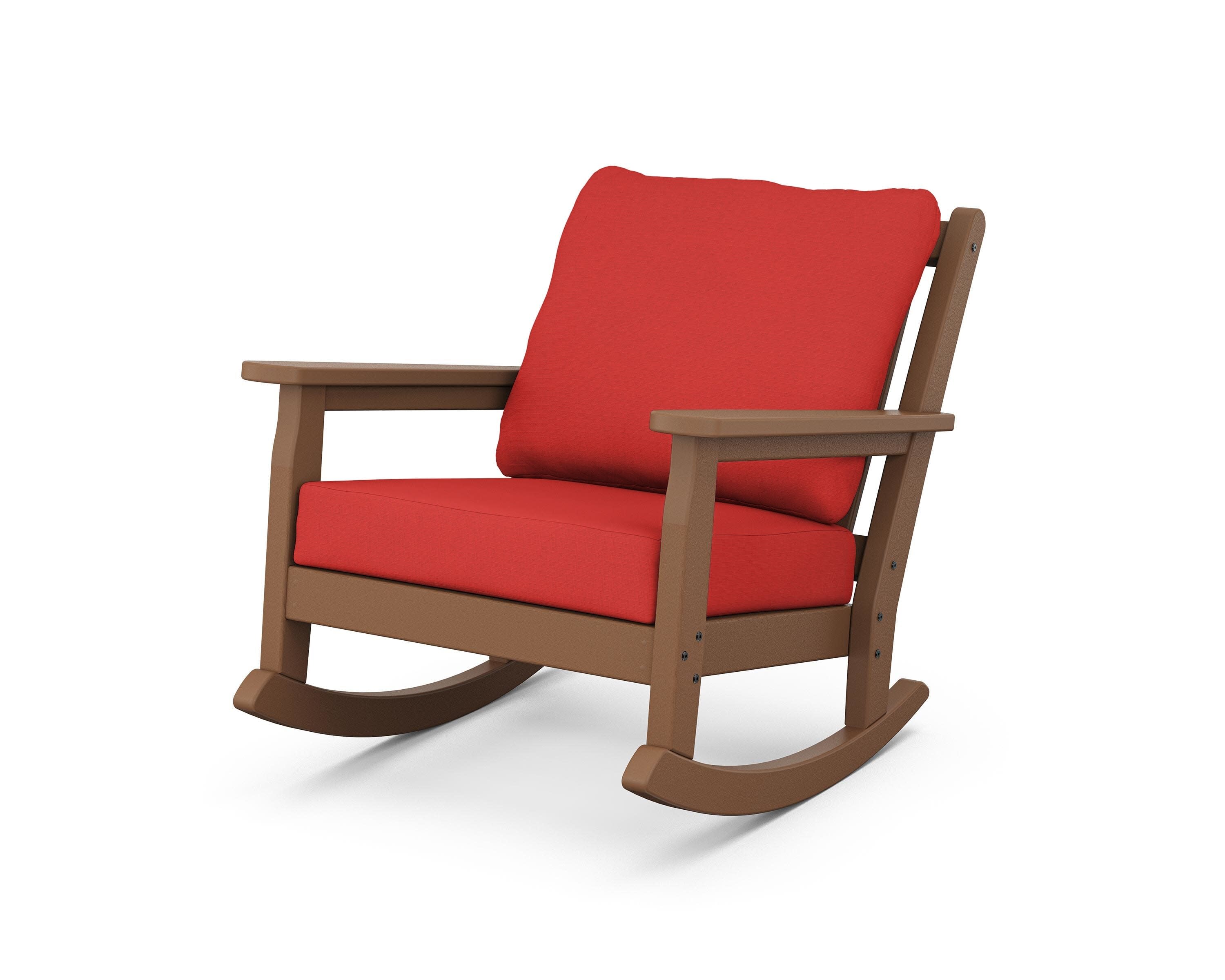 Chippendale Deep Seating Rocking Chair in Teak / Crimson Linen
