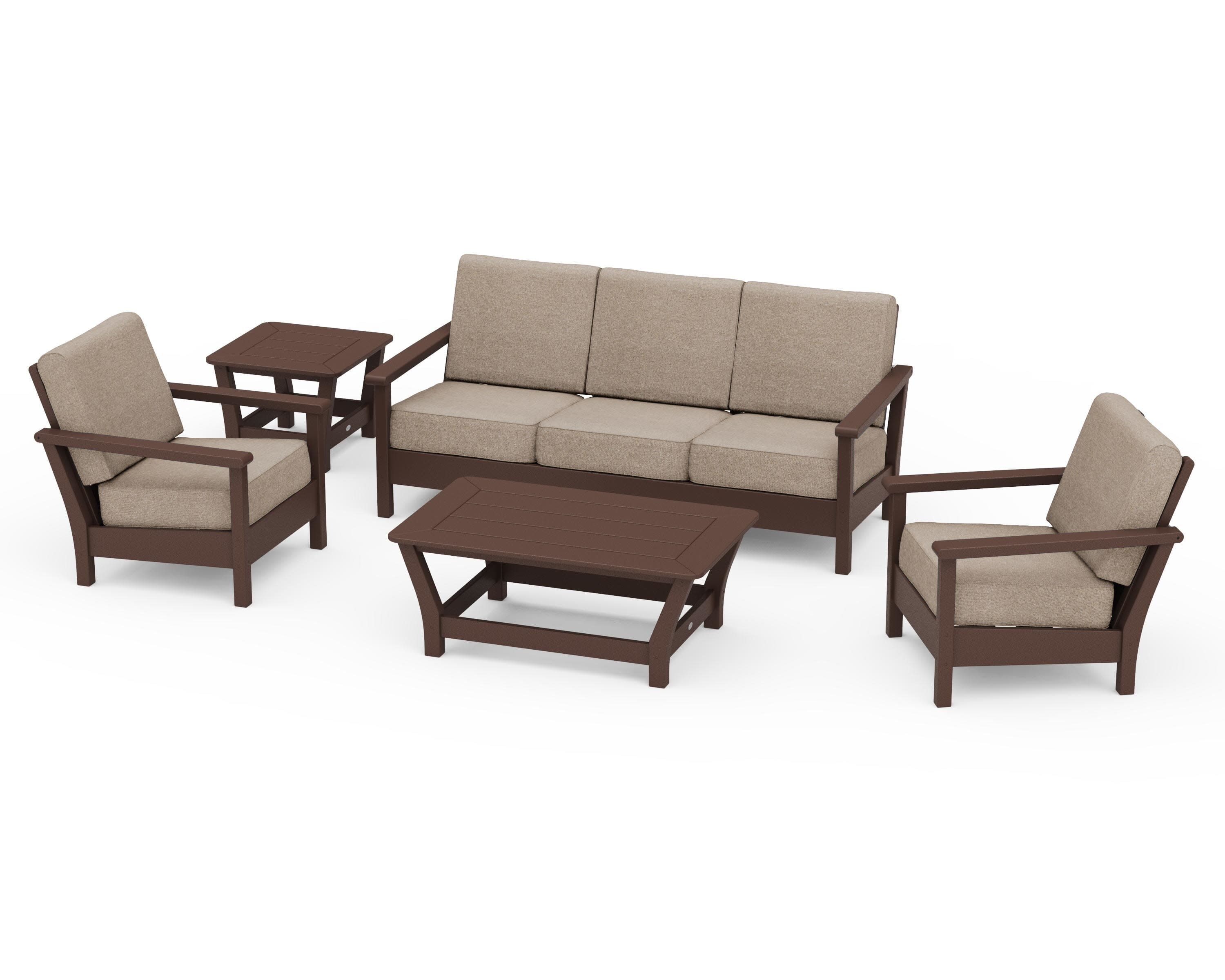 Harbour 5-Piece Deep Seating Set in Mahogany / Spiced Burlap