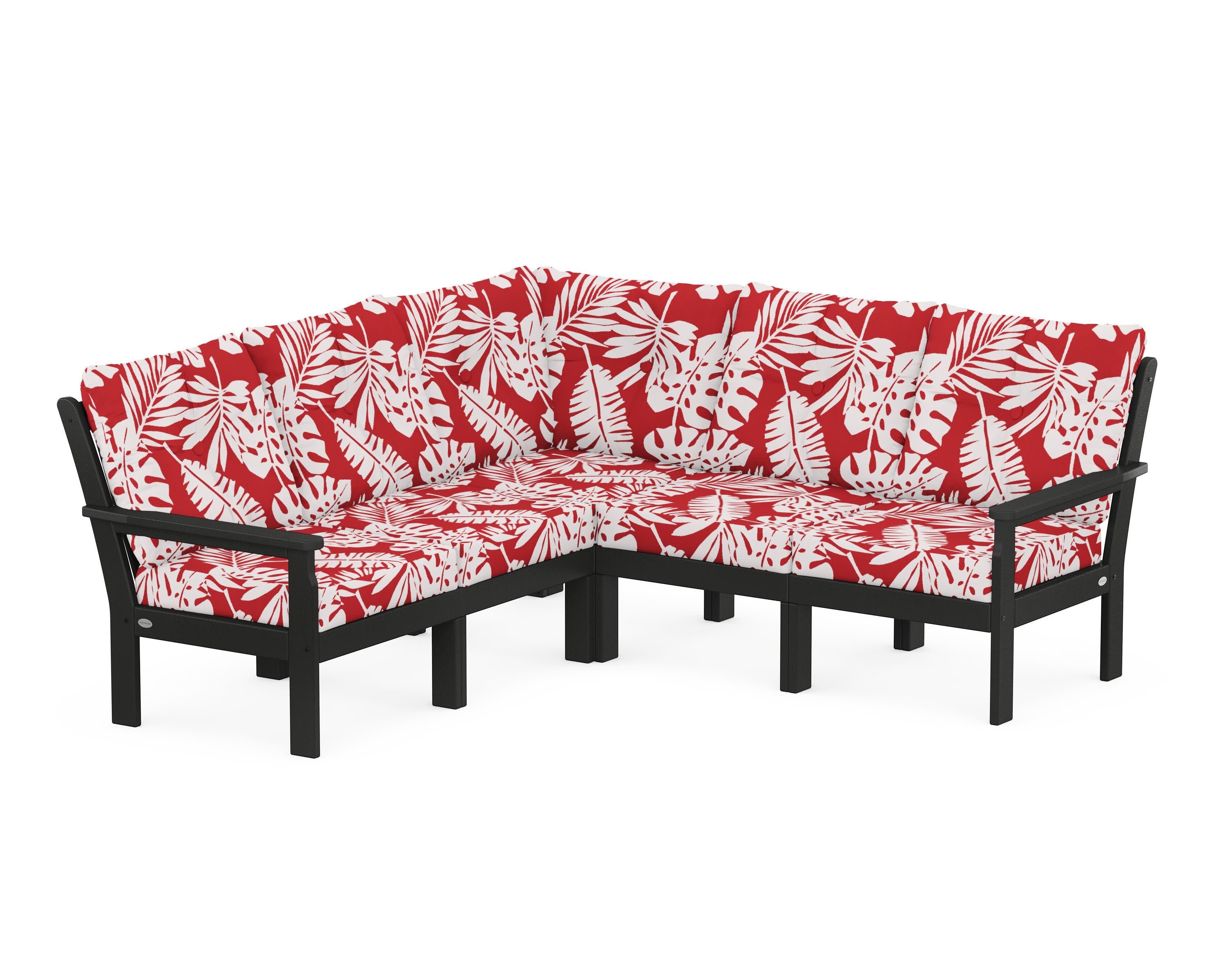 Vineyard 5-Piece Sectional in Black / Leaf Crimson