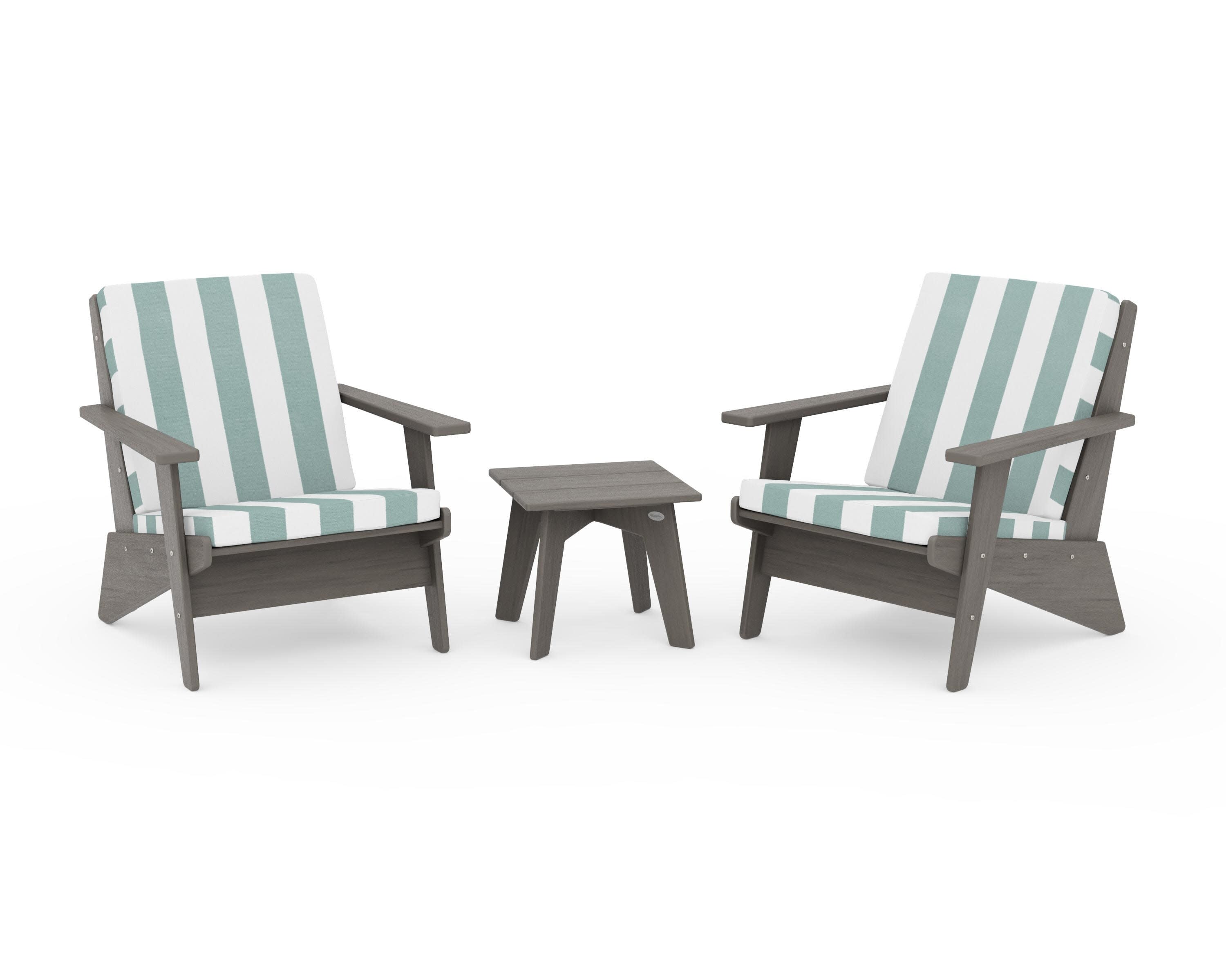 Riviera Modern Lounge 3-Piece Set in Driftwood / Cabana Stripe Glacier Spa