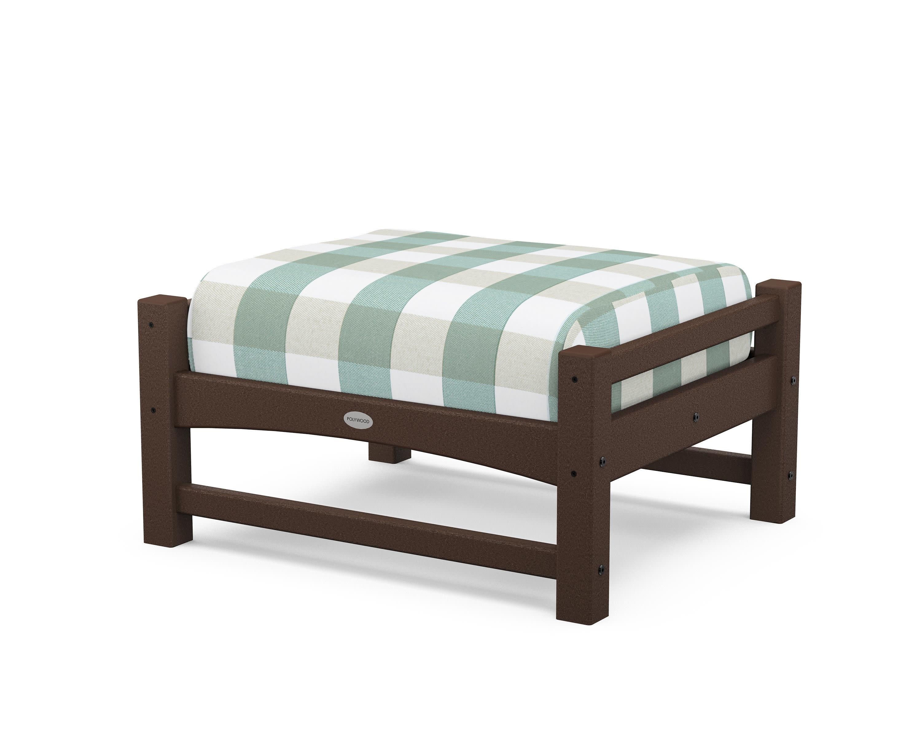 Club Ottoman in Mahogany / Buffalo Plaid Glacier Spa