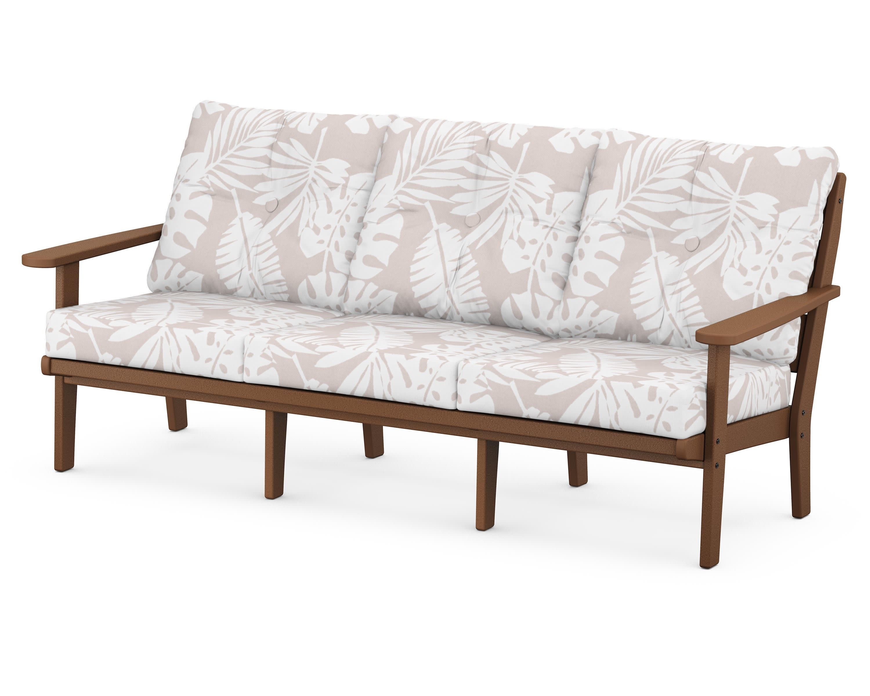 Lakeside Deep Seating Sofa in Teak / Leaf Dune Burlap