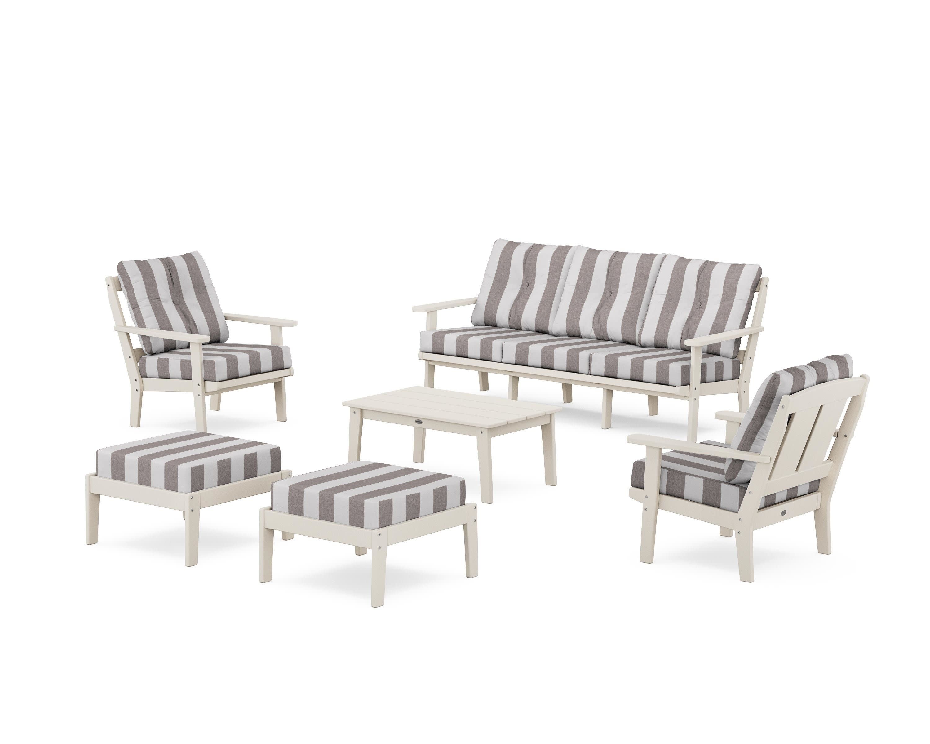 Mission 6-Piece Lounge Sofa Set in Sand / Cabana Stripe Grey Mist