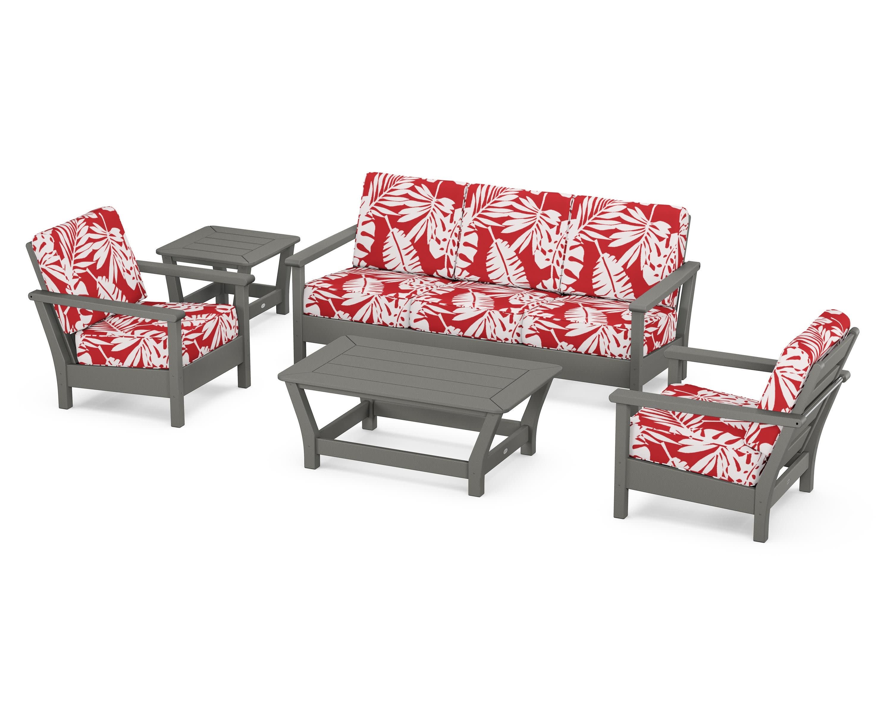 Harbour 5-Piece Deep Seating Set in Slate Grey / Leaf Crimson