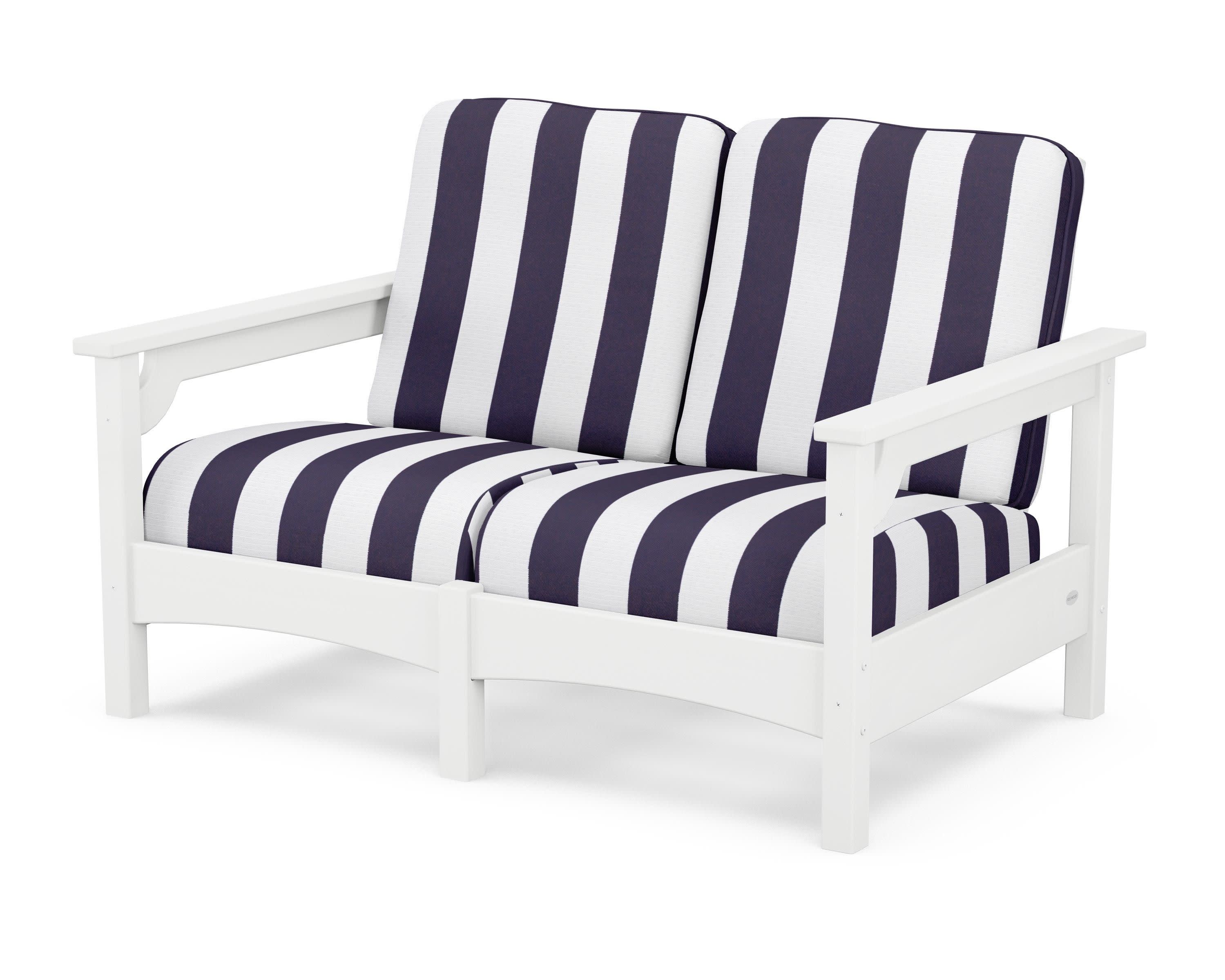 Club Loveseat in White / Cabana Stripe Navy