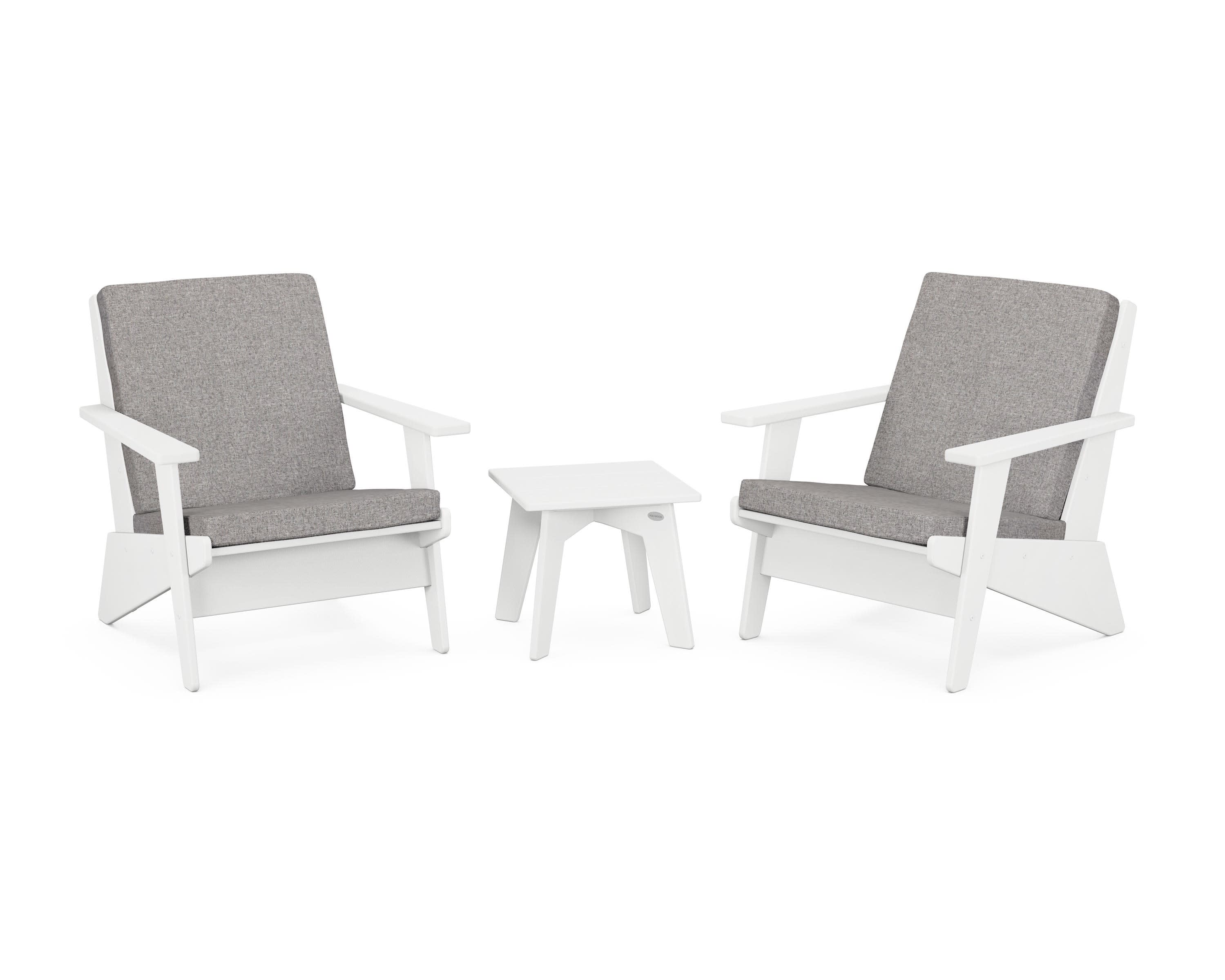 Riviera Modern Lounge 3-Piece Set in White / Grey Mist