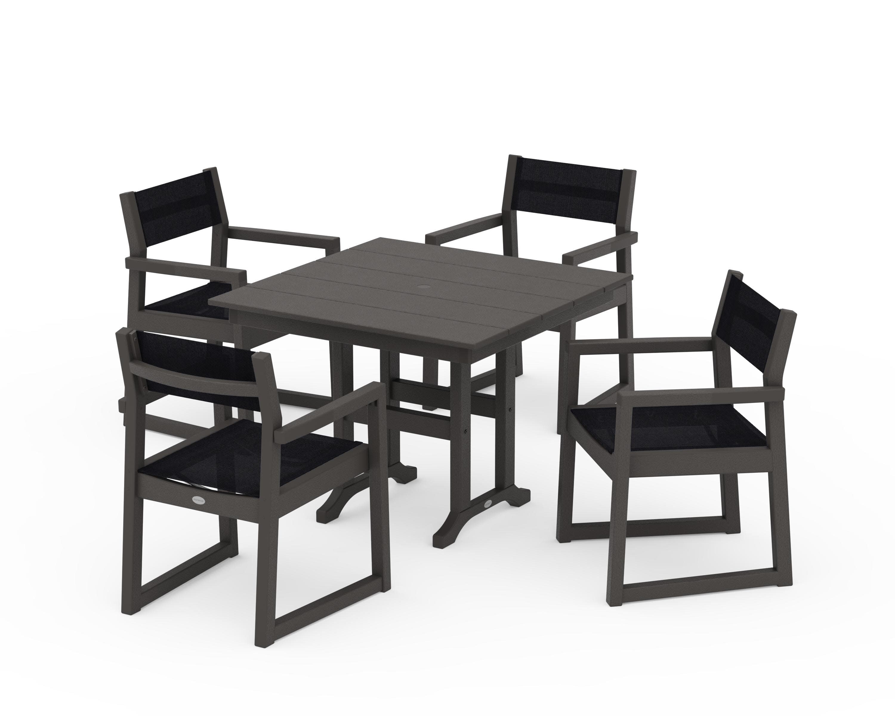 EDGE Sling Arm Chair 5-Piece Farmhouse Dining Set in Vintage Coffee / Black Sling