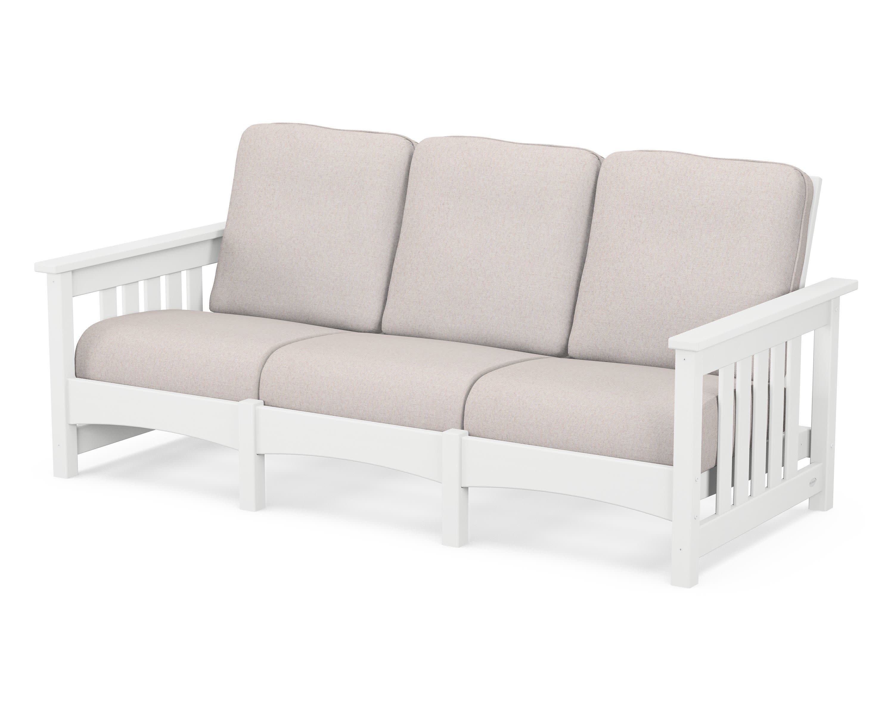 Club Mission Sofa in White / Dune Burlap