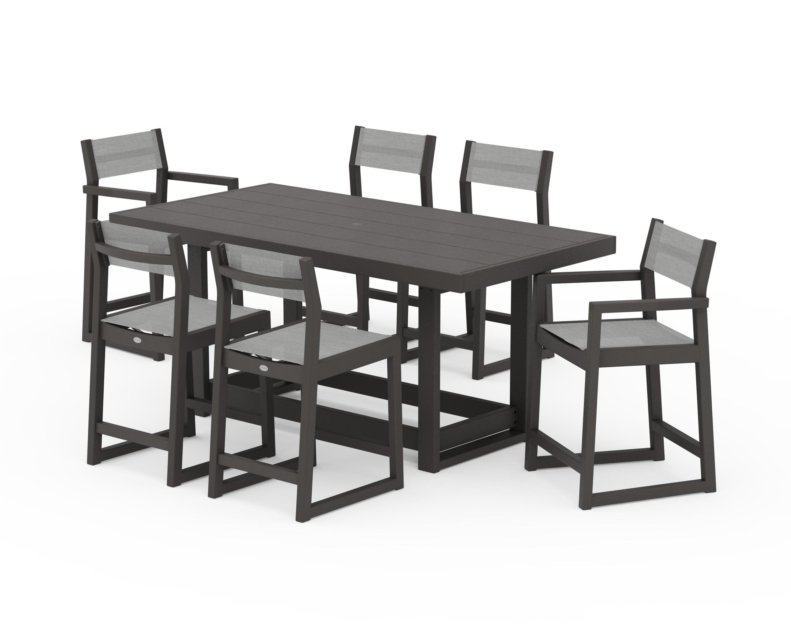 EDGE Sling 7-Piece Counter Table Set in Vintage Coffee / Metallic Sling