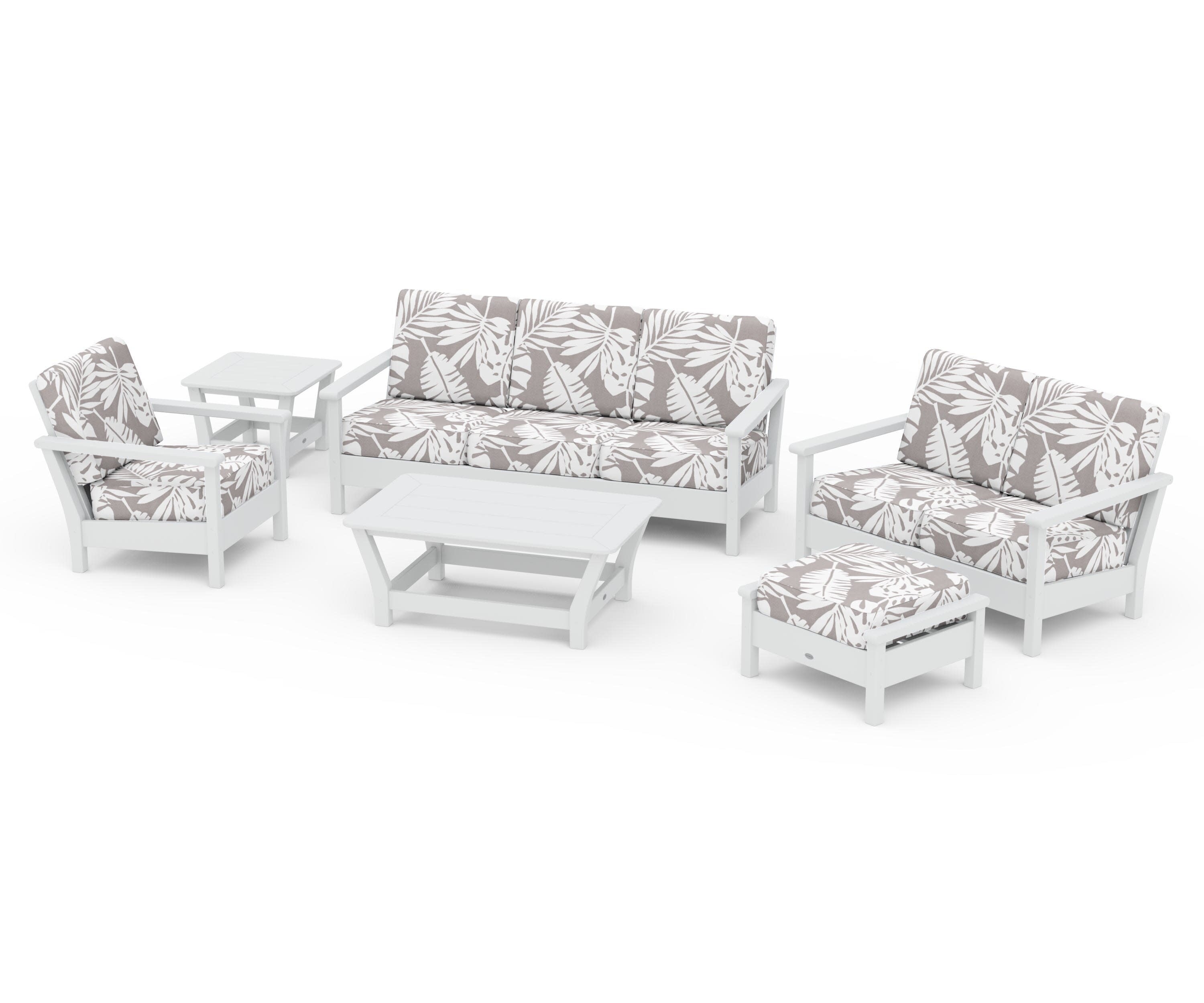 Harbour 6-Piece Outdoor Living Set in White / Leaf Grey Mist