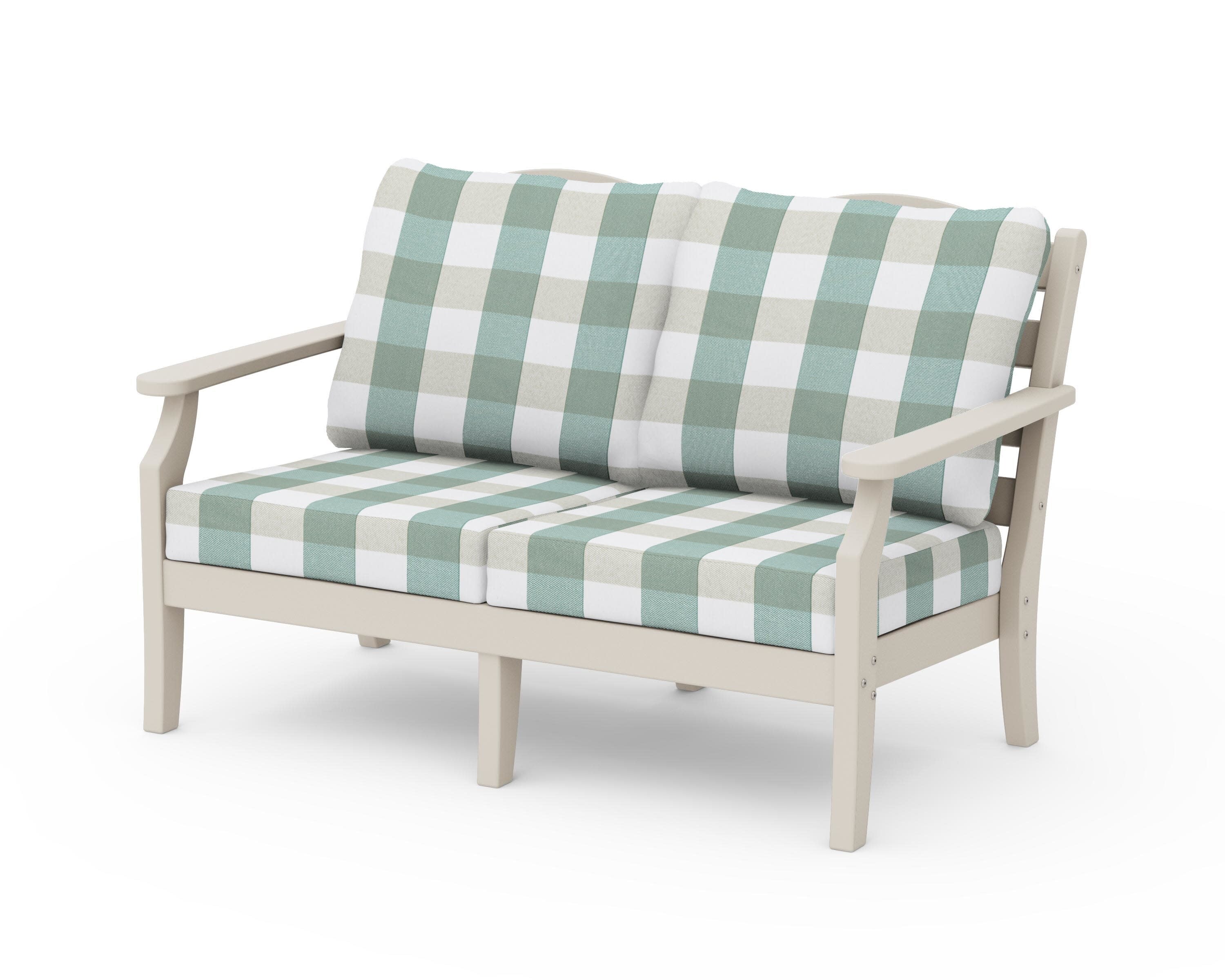 Savannah Deep Seating Loveseat in Sand / Buffalo Plaid Glacier Spa