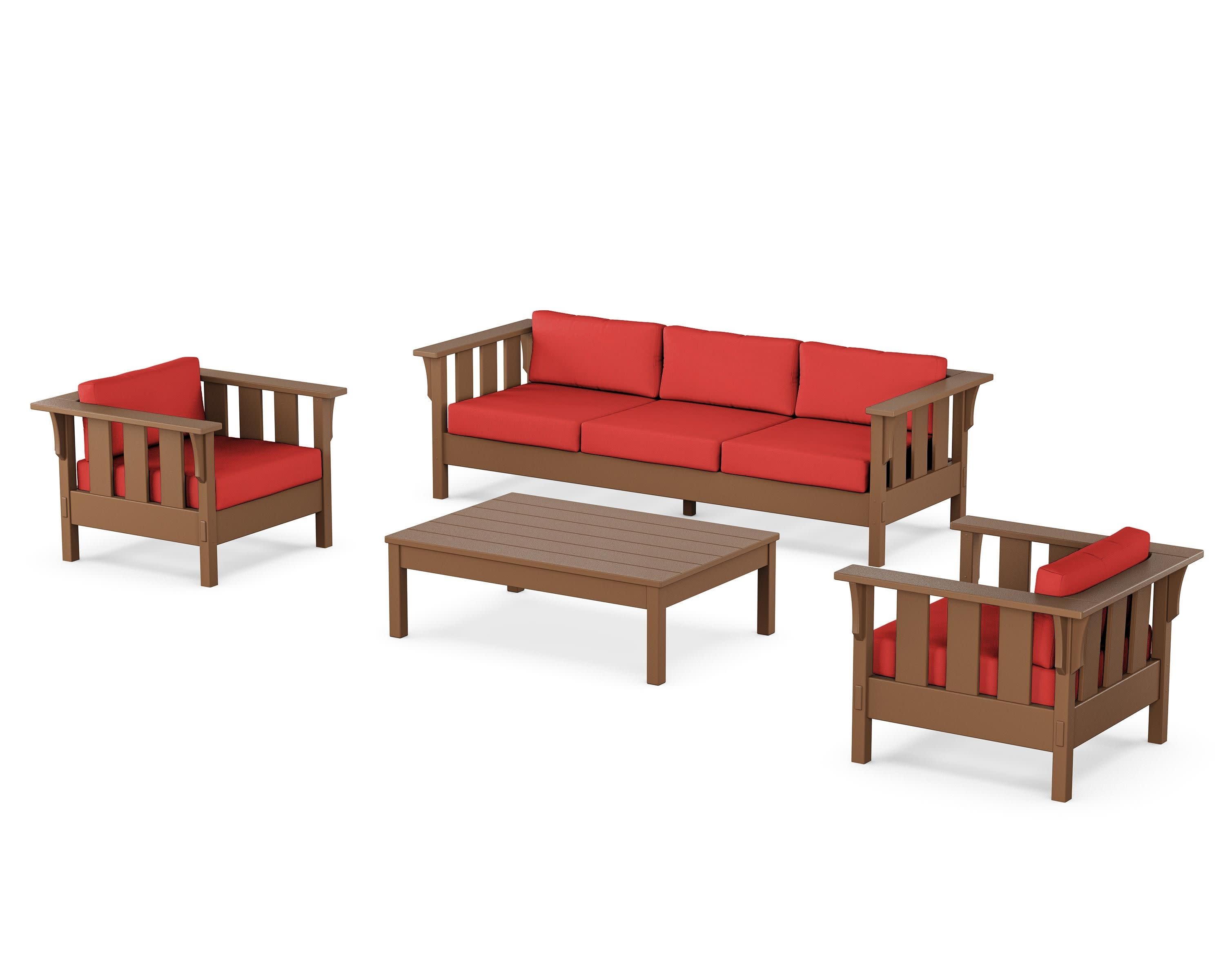 Acadia 4-Piece Deep Seating Set with Sofa in Teak / Crimson Linen