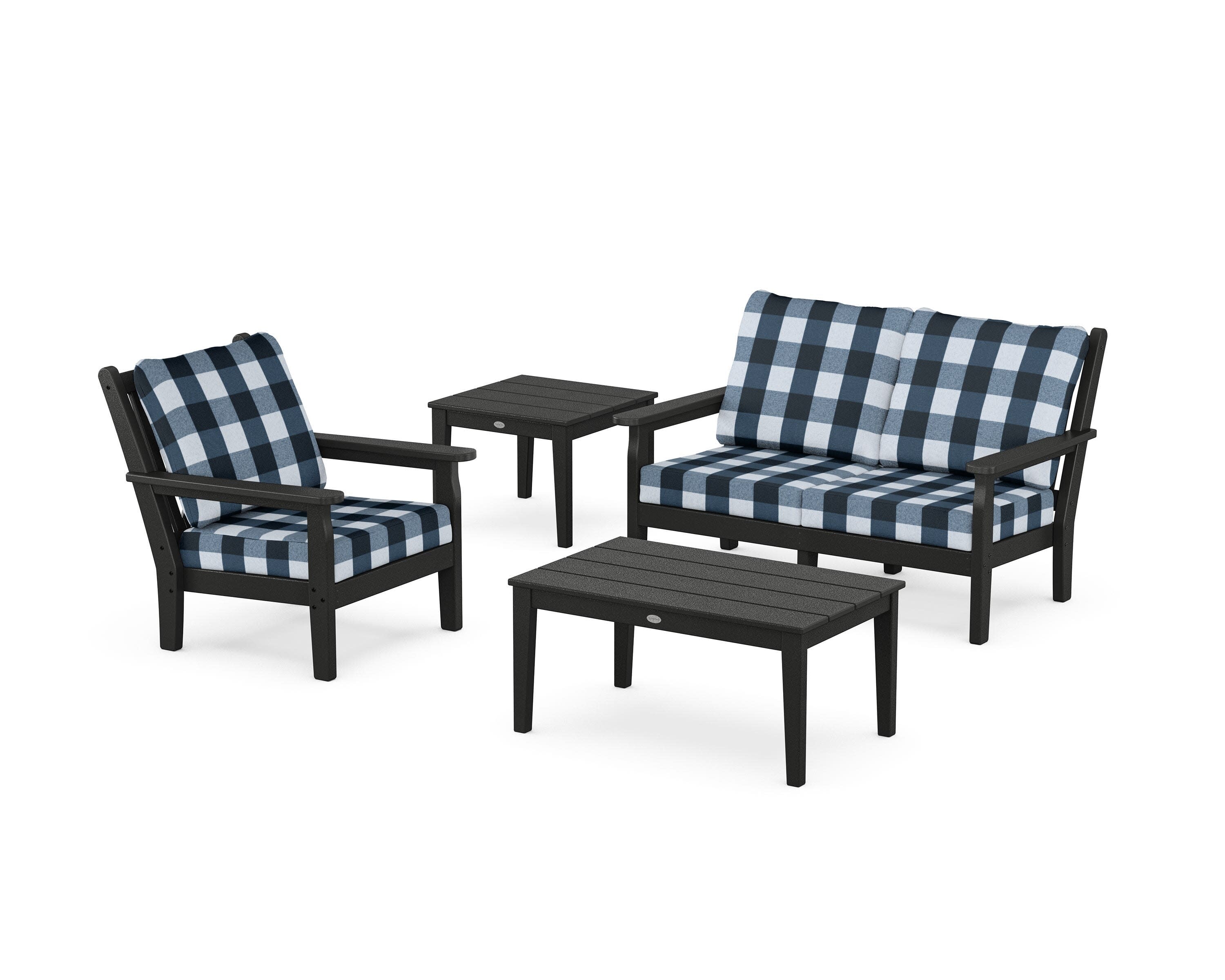 Chippendale 4-Piece Deep Seating Set in Black / Buffalo Plaid Marine Indigo
