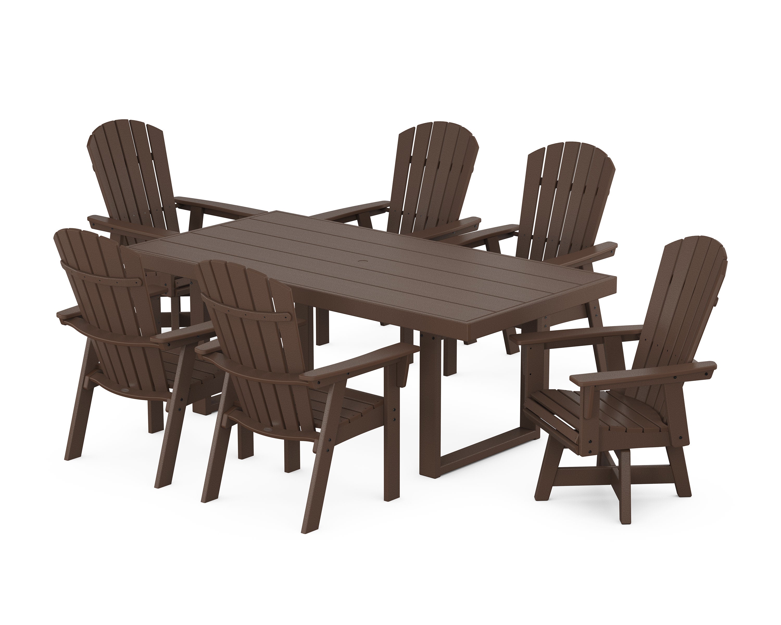 Nautical Curveback Adirondack Swivel Chair 7-Piece Dining Set in Mahogany