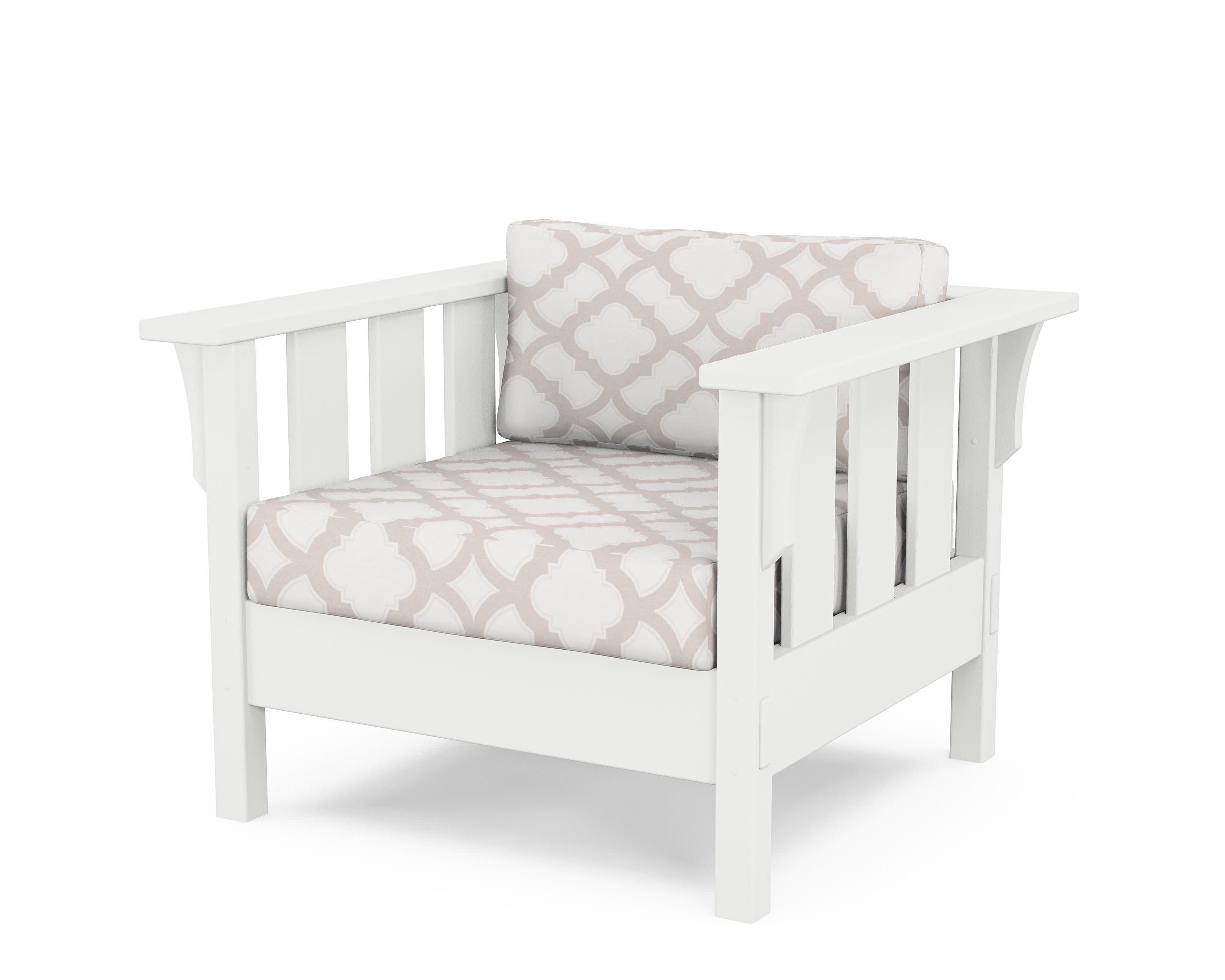 Acadia Deep Seating Chair in White / Trellis Dune Burlap