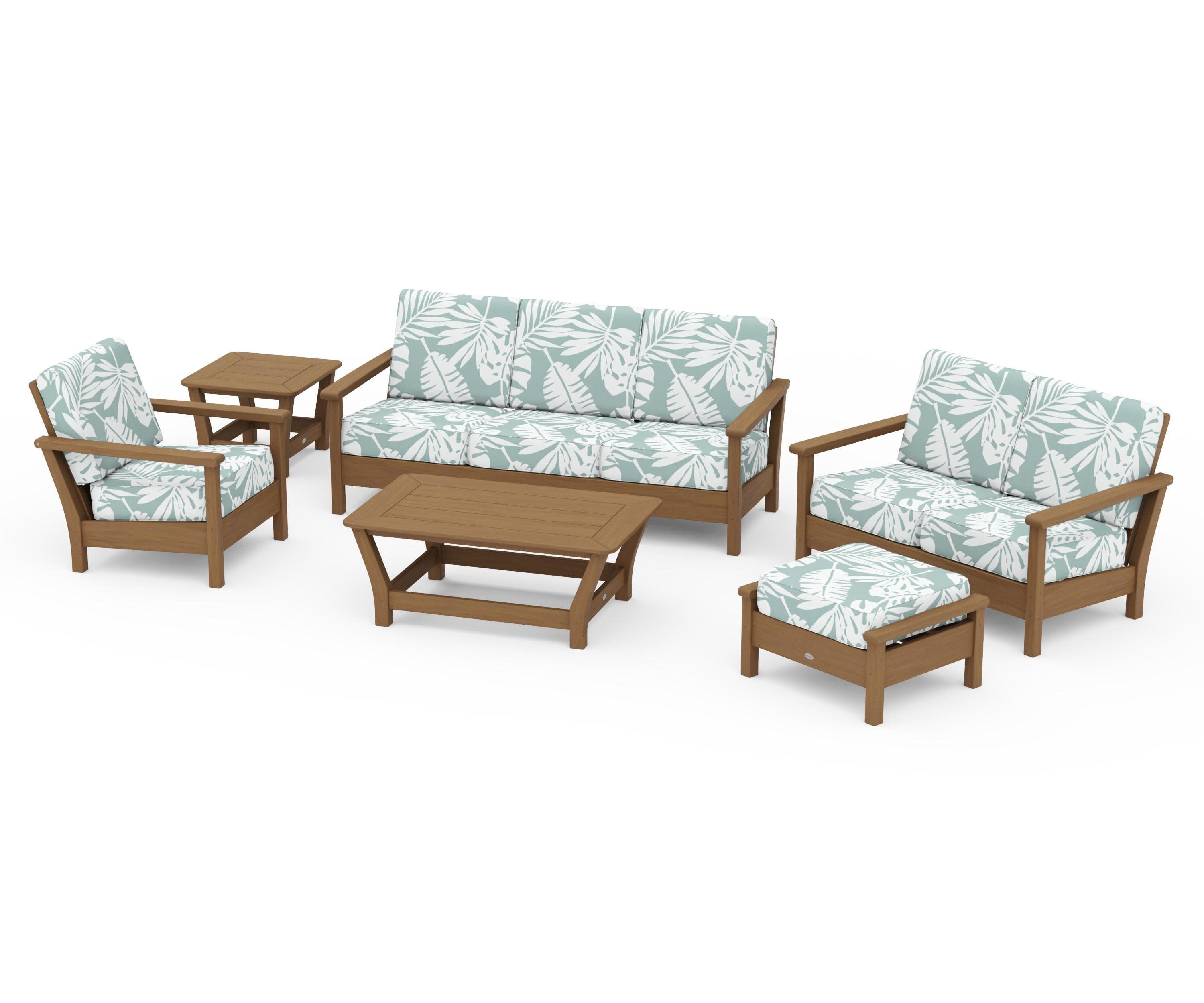 Harbour 6-Piece Outdoor Living Set in Natural / Leaf Glacier Spa