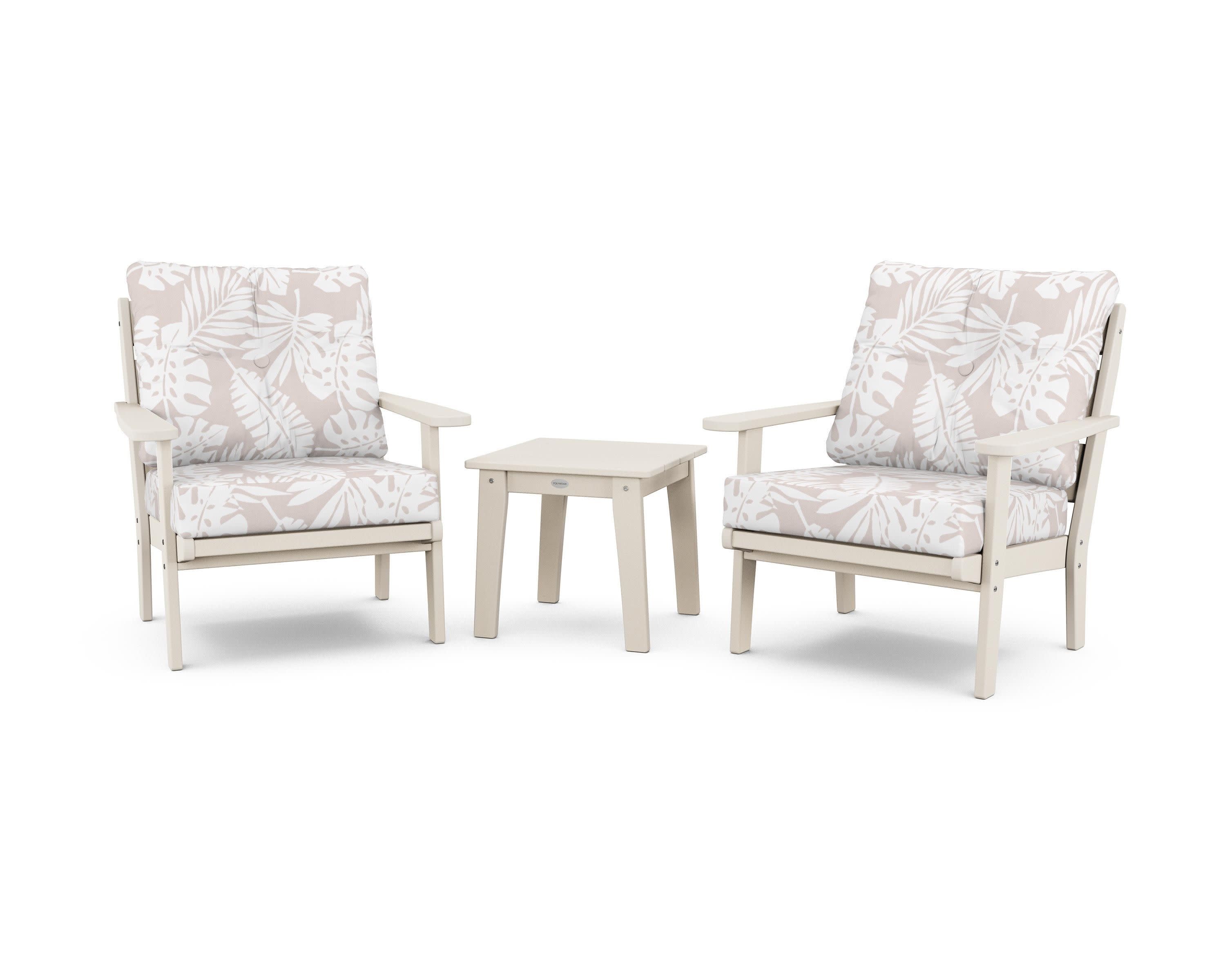 Lakeside 3-Piece Deep Seating Chair Set in Sand / Leaf Dune Burlap