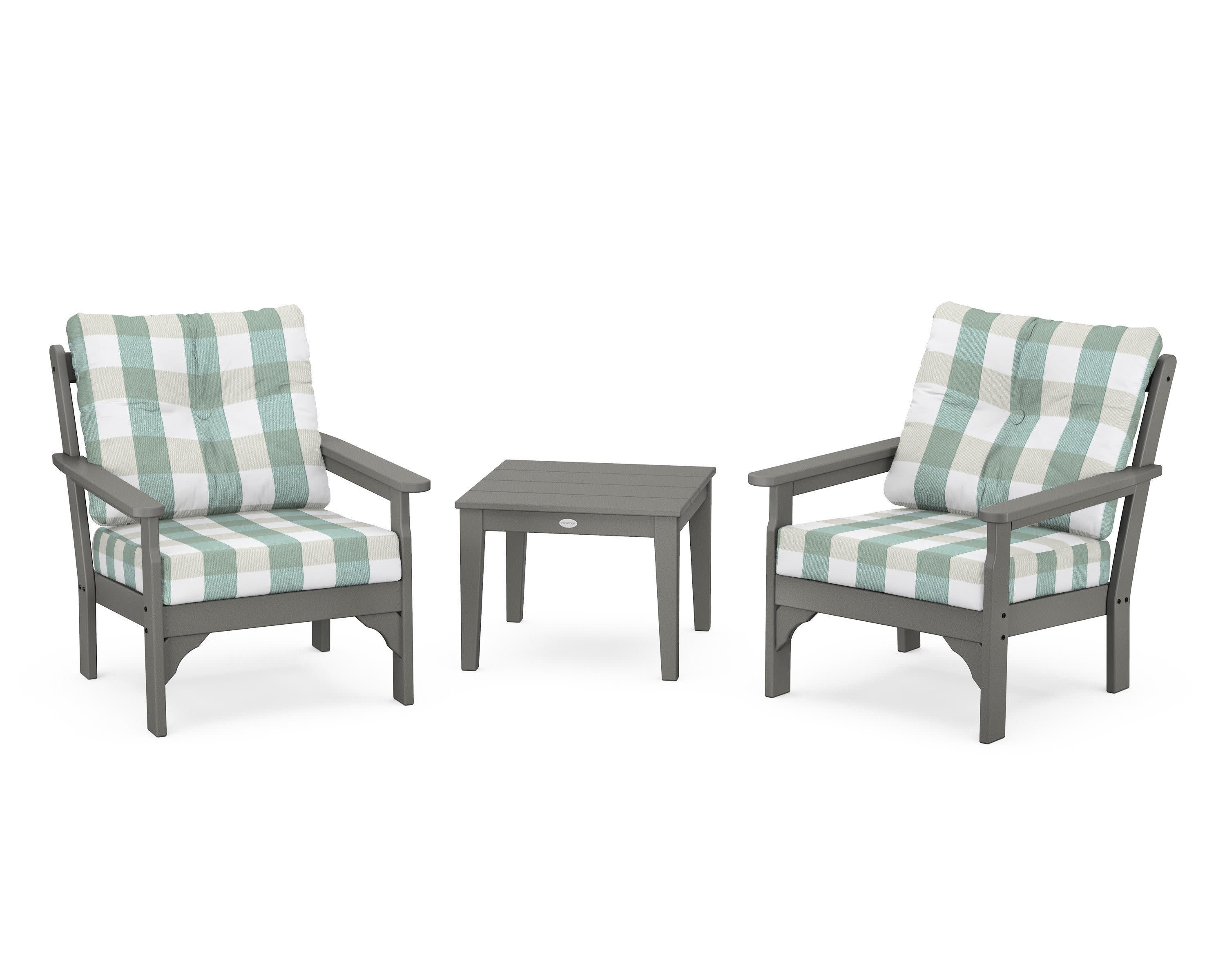 Vineyard 3-Piece Deep Seating Set in Slate Grey / Buffalo Plaid Glacier Spa