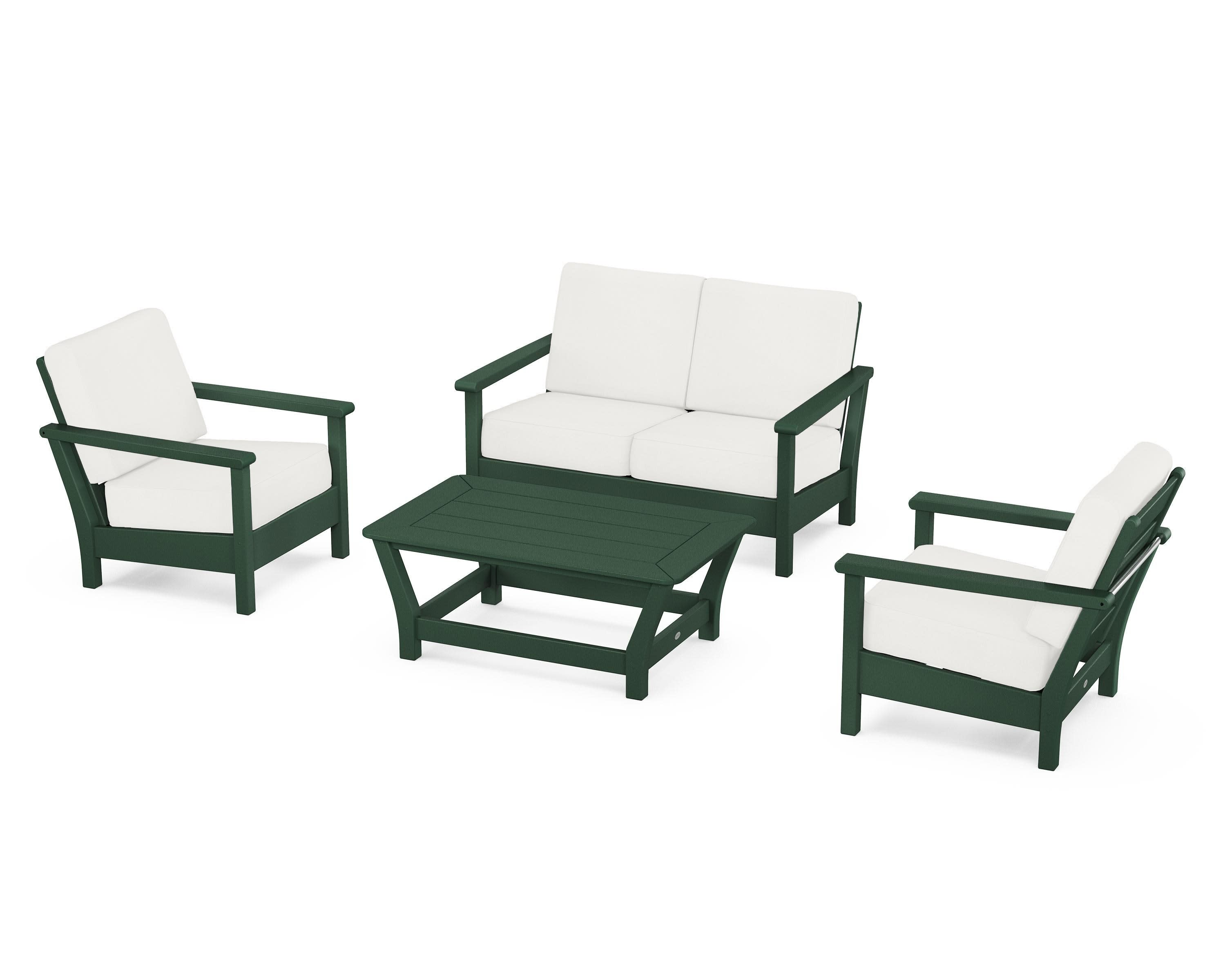 Harbour 4-Piece Deep Seating Set in Green / Natural Linen