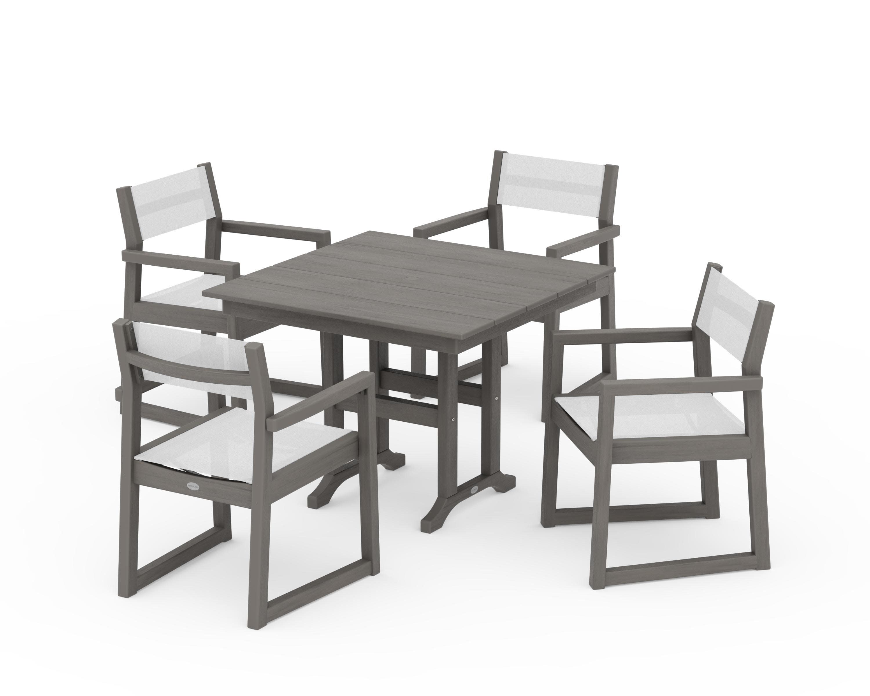 EDGE Sling Arm Chair 5-Piece Farmhouse Dining Set in Driftwood / White Sling