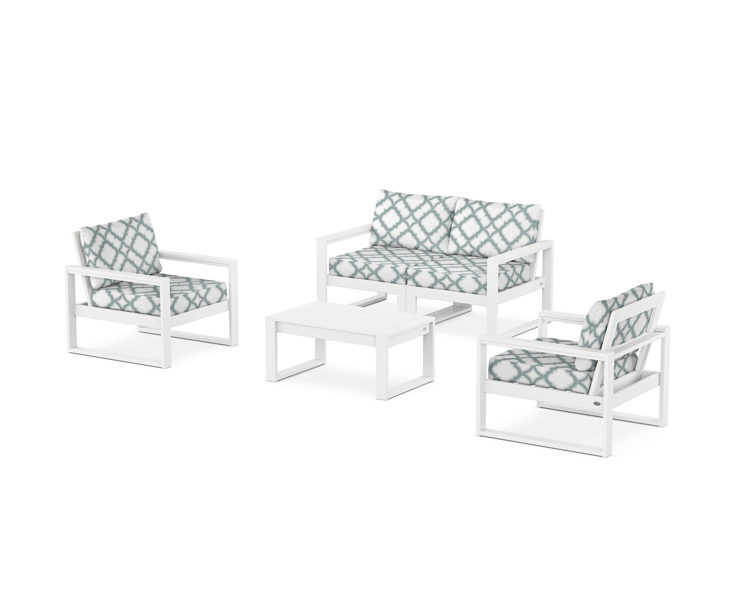 EDGE Sectional 4-Piece Deep Seating Set with Loveseat in White / Trellis Glacier Spa