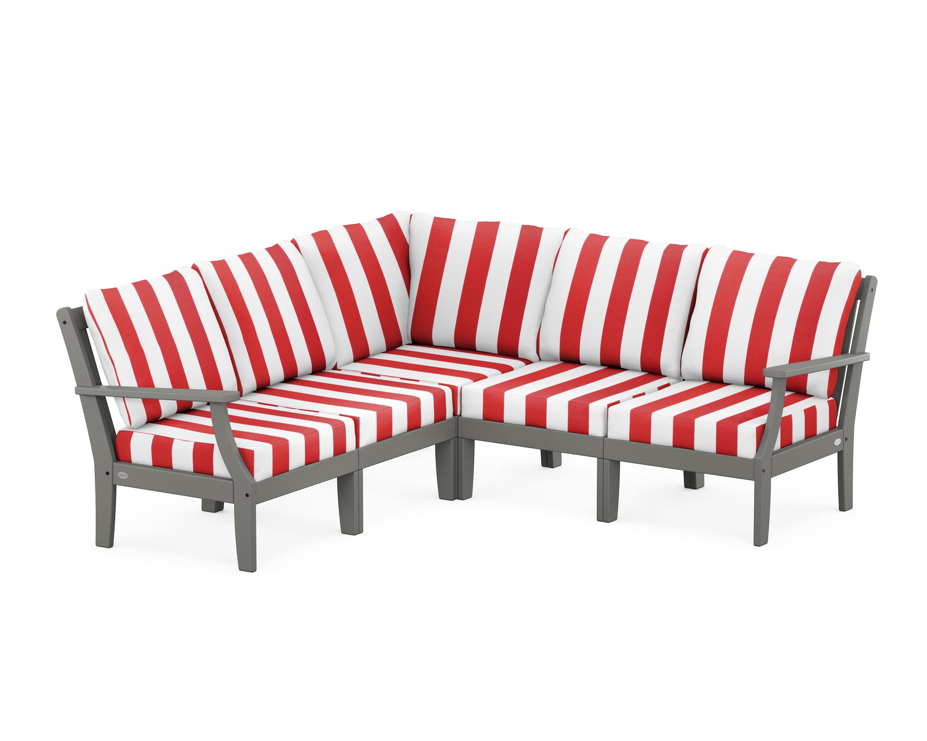 Braxton Modular 5-Piece Deep Seating Set in Slate Grey / Cabana Stripe Crimson