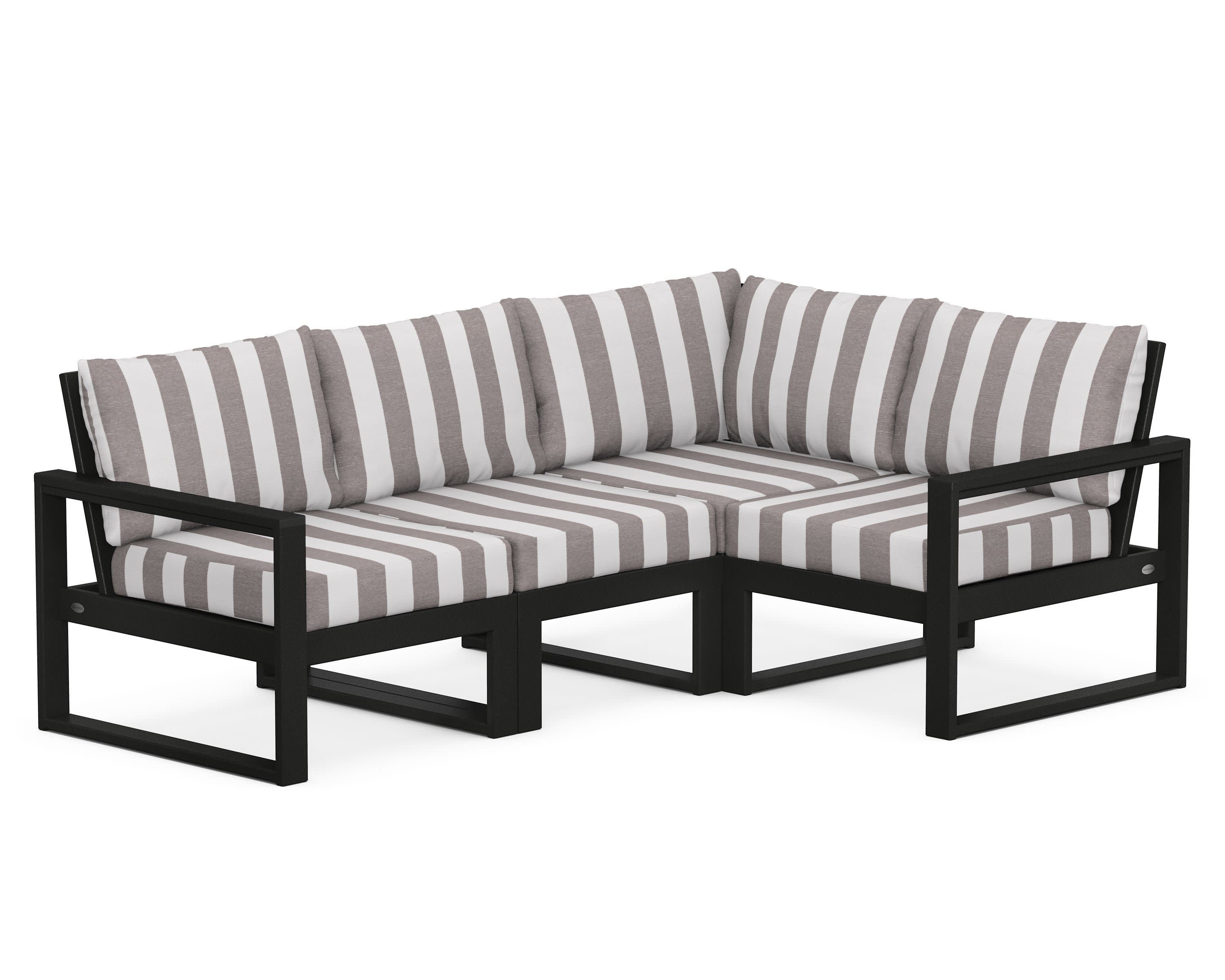 EDGE 4-Piece Modular Deep Seating Set in Black / Cabana Stripe Grey Mist