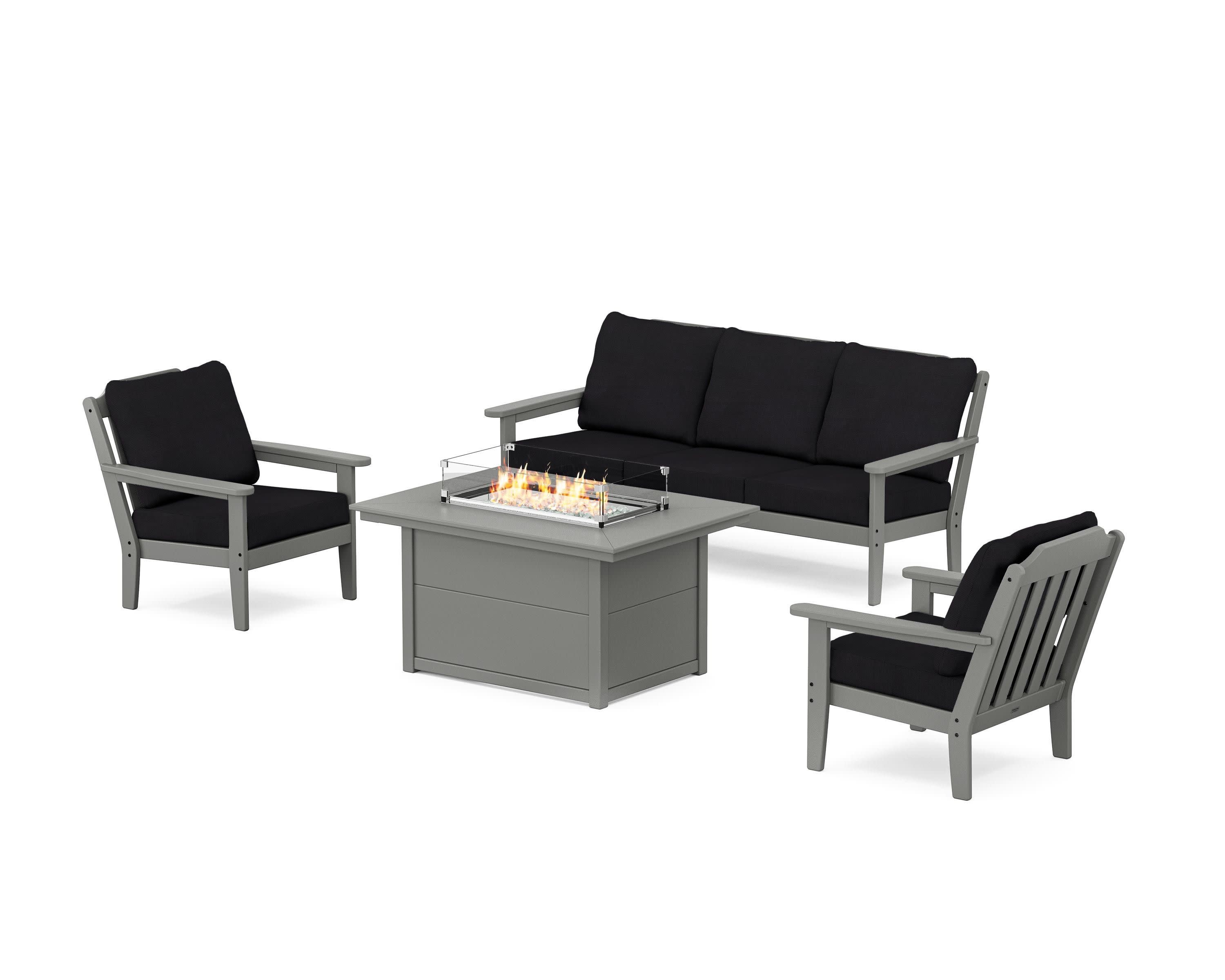 Cottage Deep Seating Fire Pit Table Set in Slate Grey / Midnight Linen