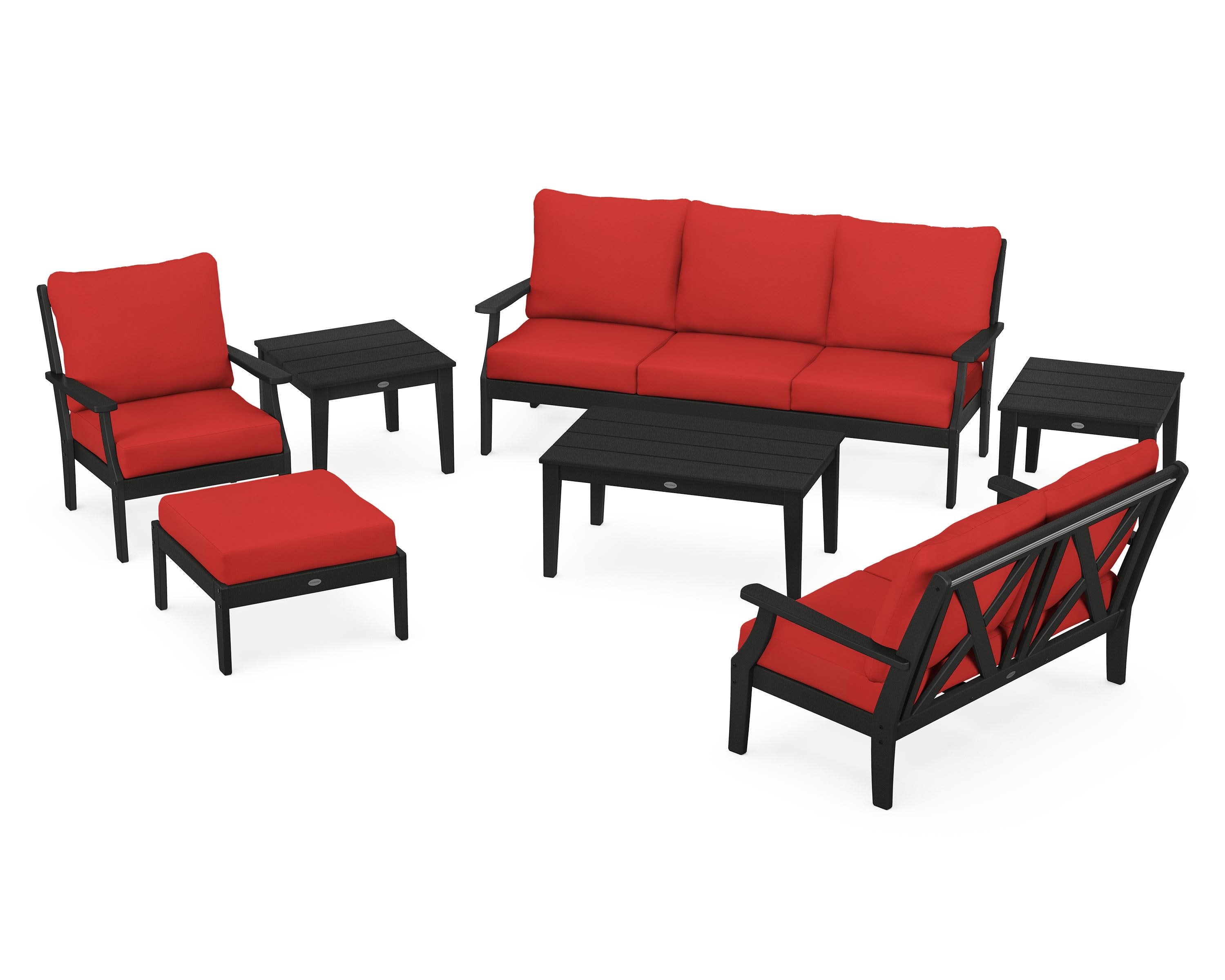 Braxton 7-Piece Deep Seating Set in Black / Crimson Linen